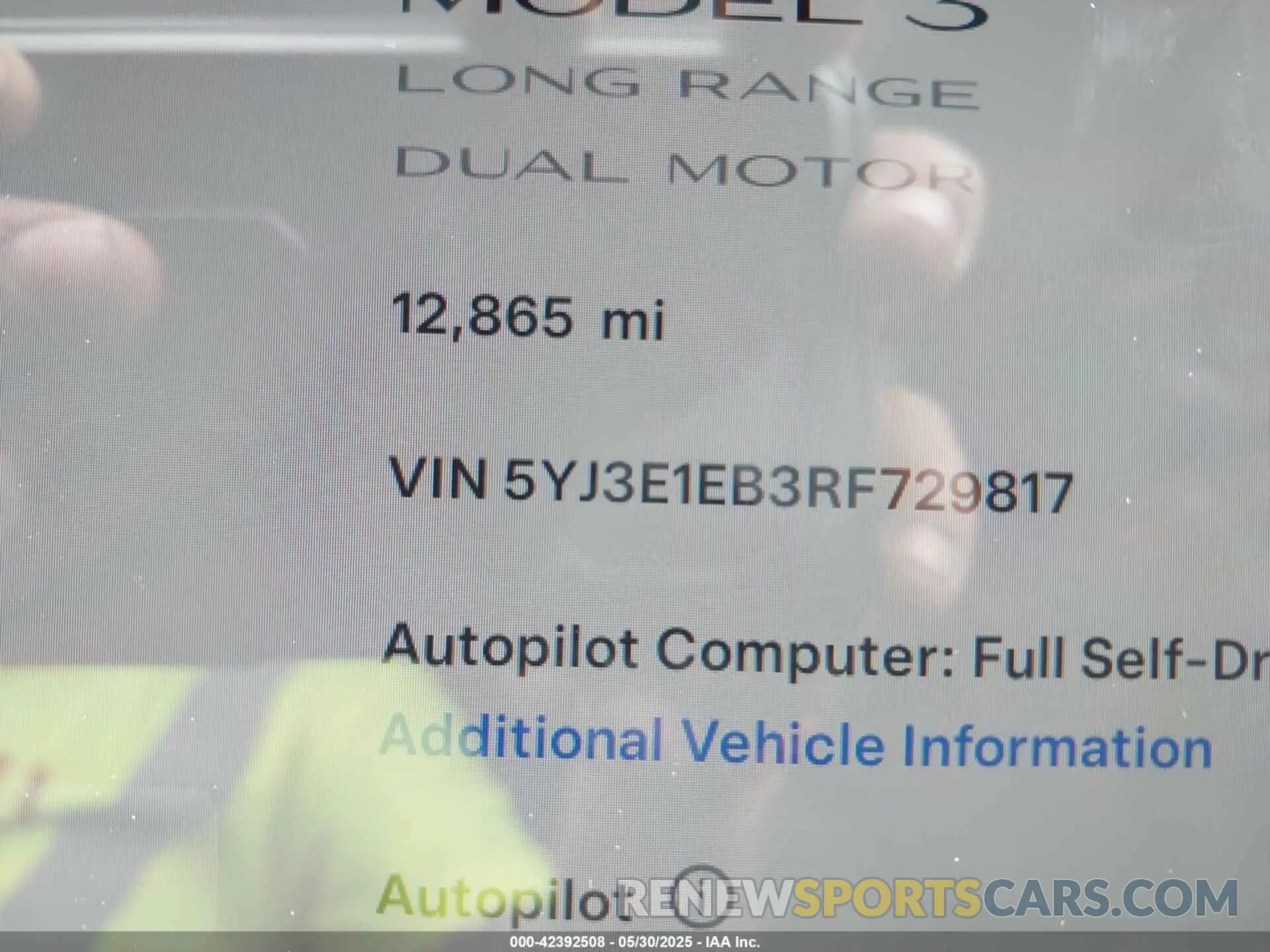 15 fotografías del automóvil dañado 5YJ3E1EB3RF729817 TESLA MODEL 3 2024