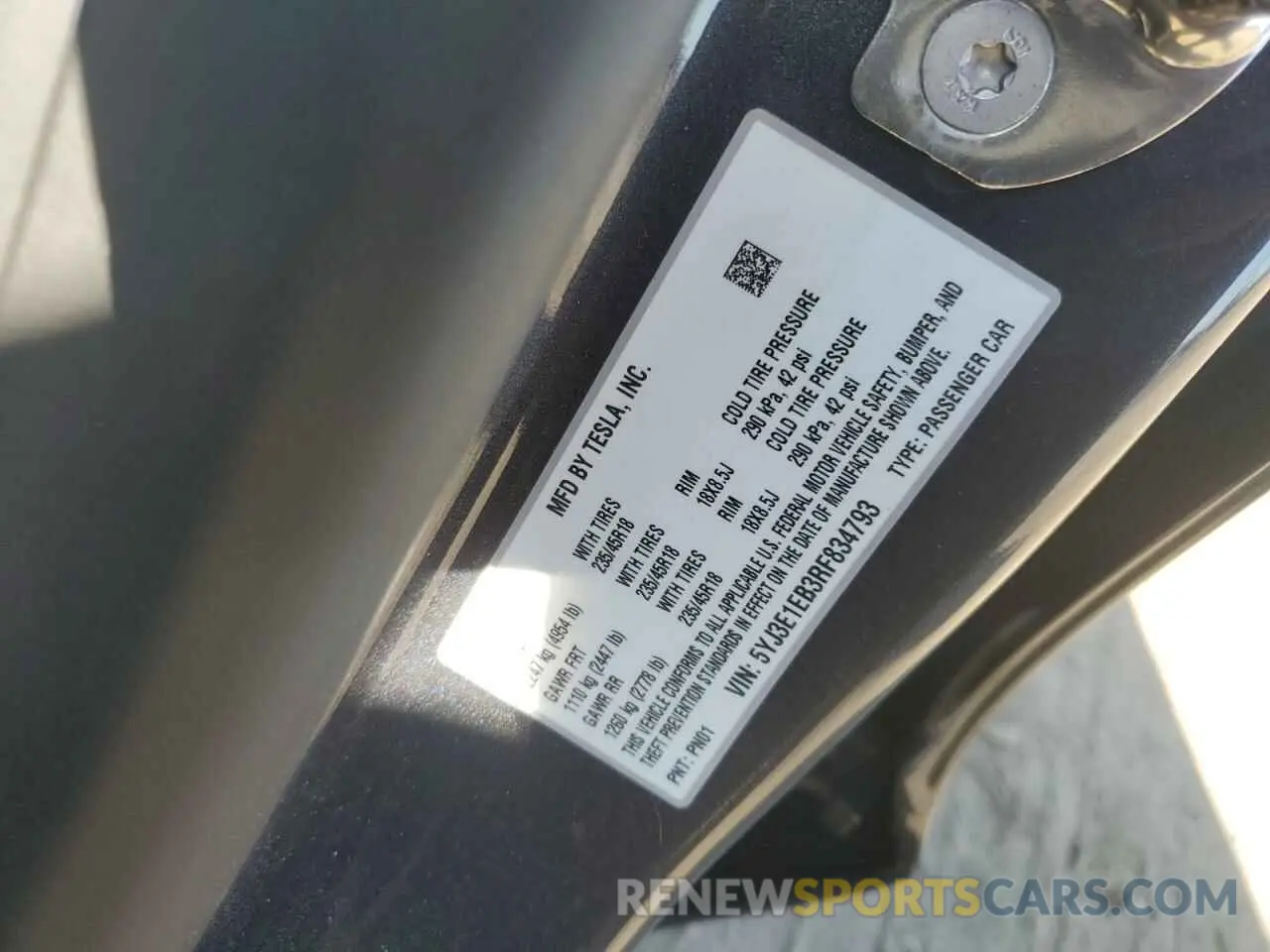14 fotografías del automóvil dañado 5YJ3E1EB3RF834793 TESLA MODEL 3 2024