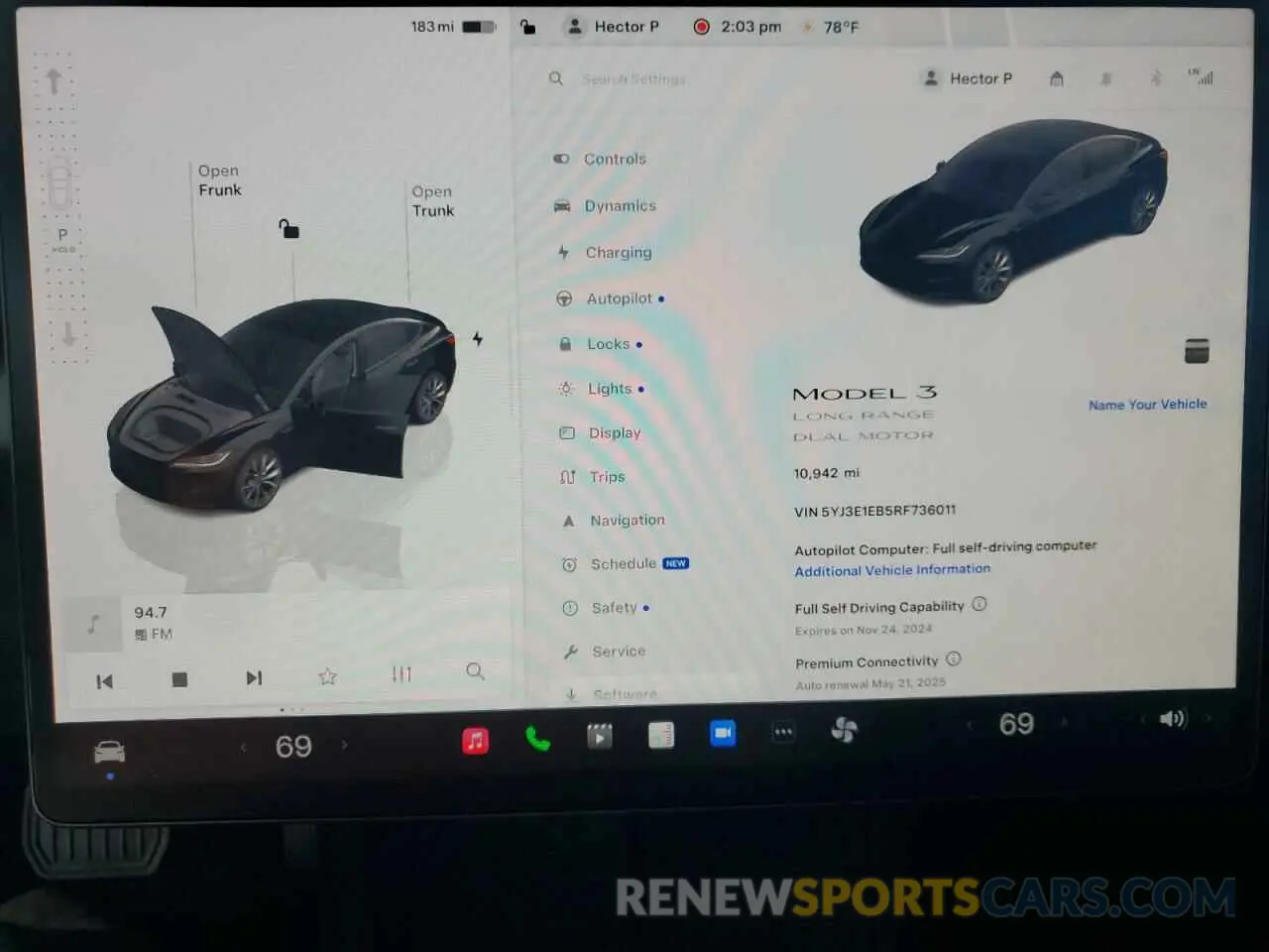 9 fotografías del automóvil dañado 5YJ3E1EB5RF736011 TESLA MODEL 3 2024