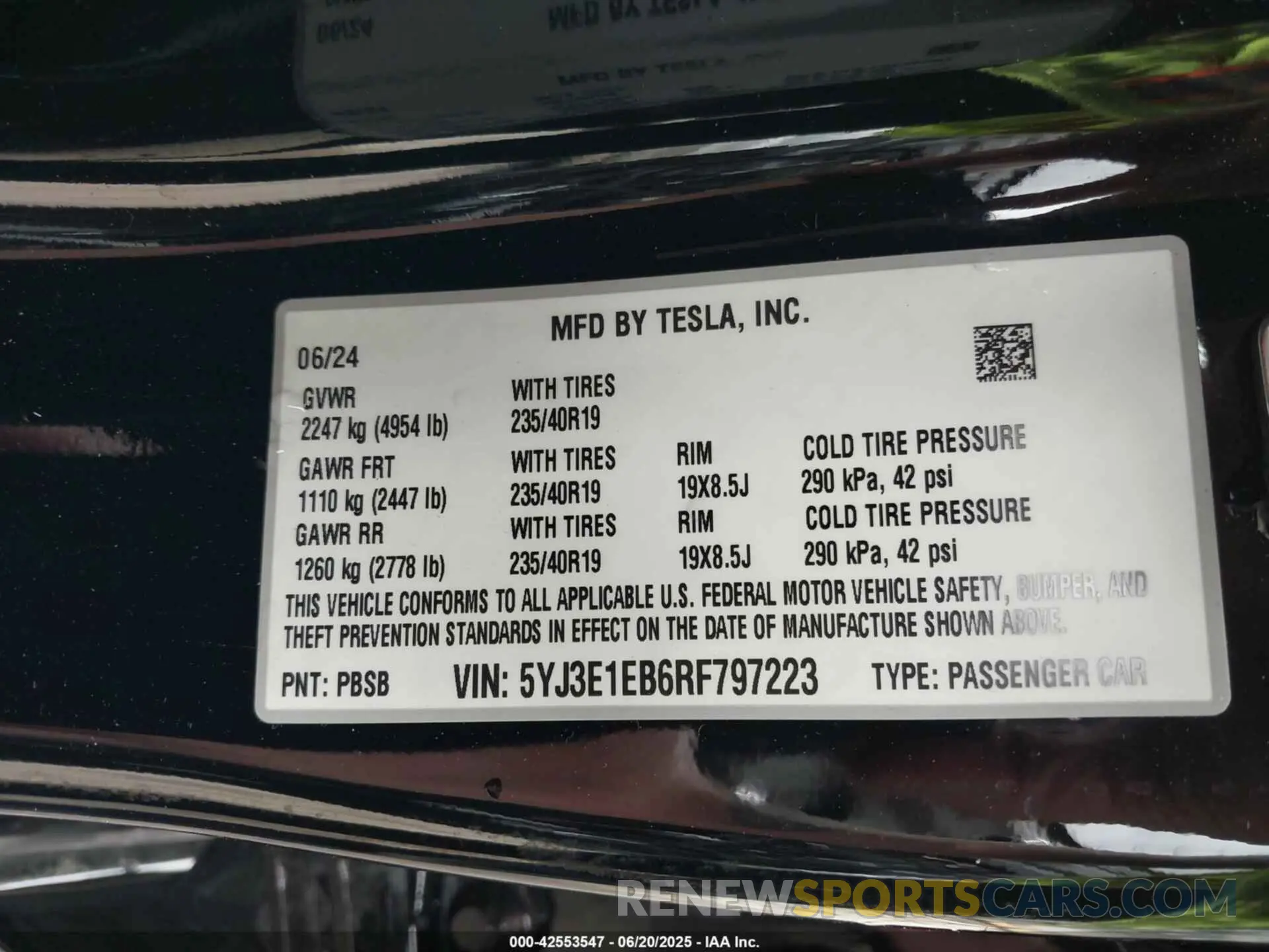 9 fotografías del automóvil dañado 5YJ3E1EB6RF797223 TESLA MODEL 3 2024