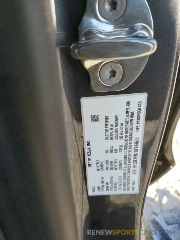 13 fotografías del automóvil dañado 5YJ3E1EB7RF744675 TESLA MODEL 3 2024