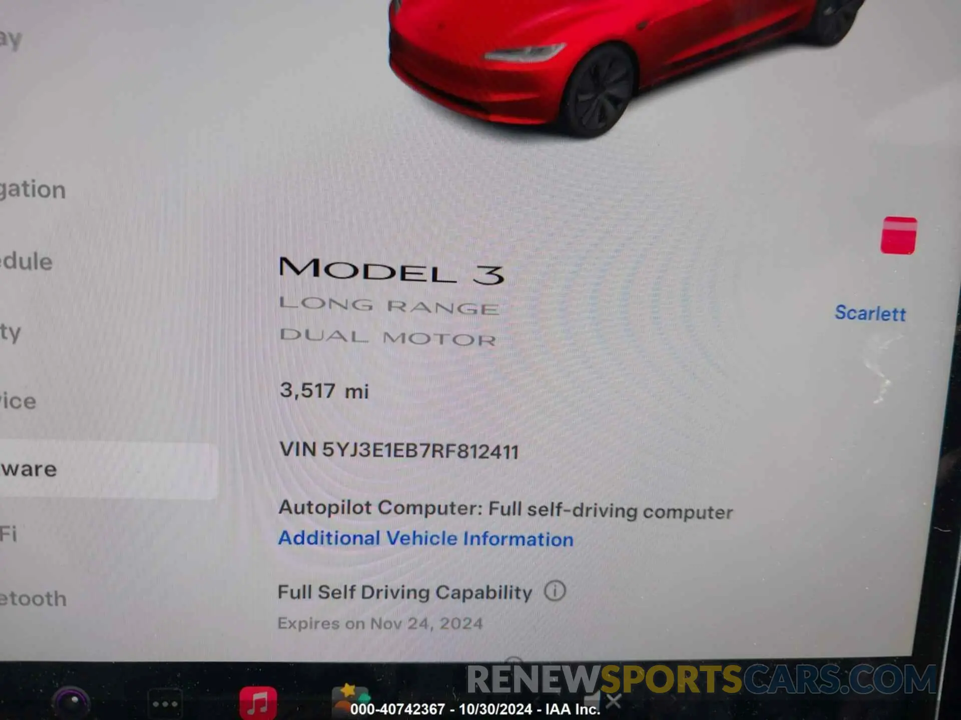 7 fotografías del automóvil dañado 5YJ3E1EB7RF812411 TESLA MODEL 3 2024