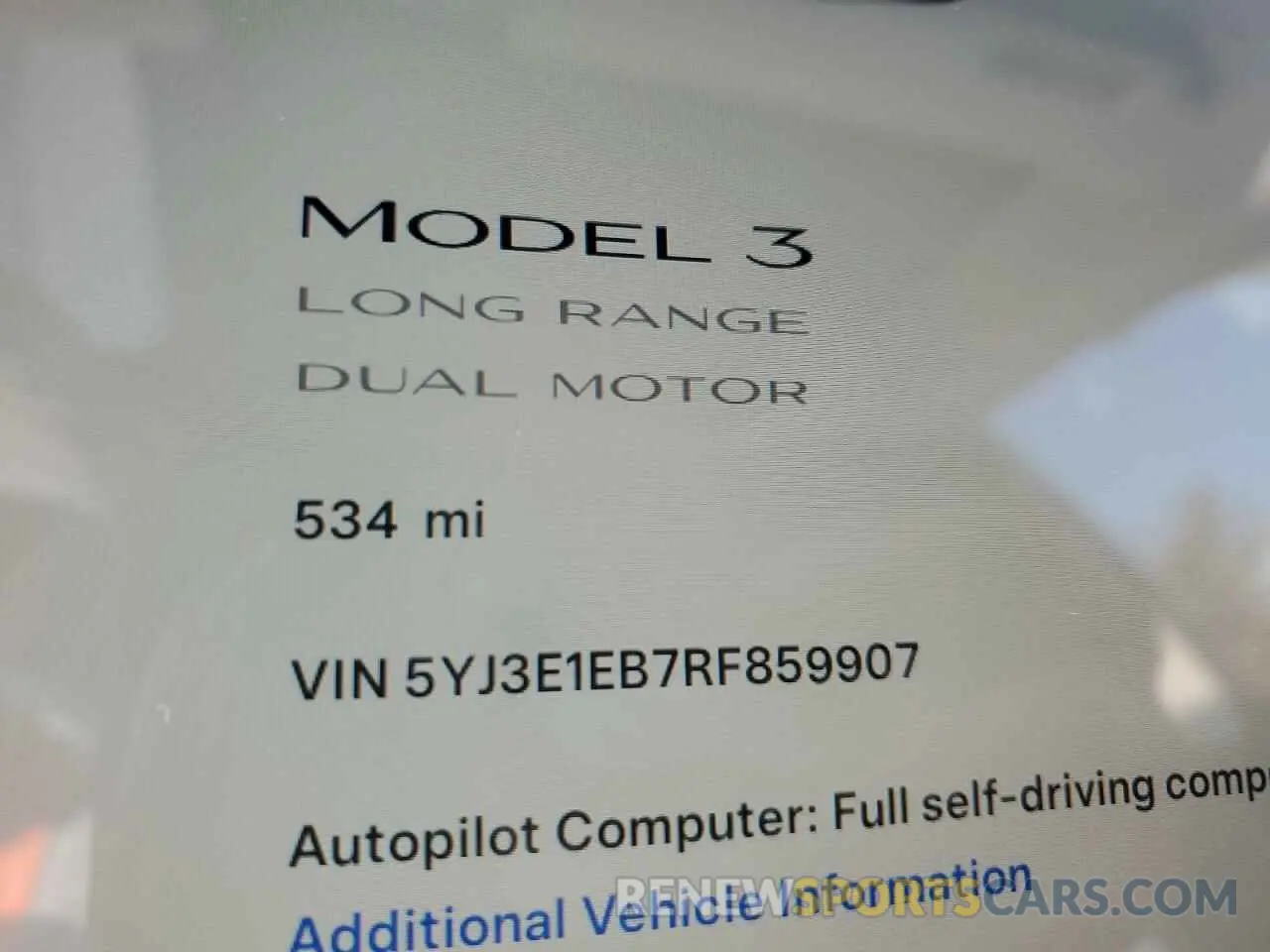 9 fotografías del automóvil dañado 5YJ3E1EB7RF859907 TESLA MODEL 3 2024