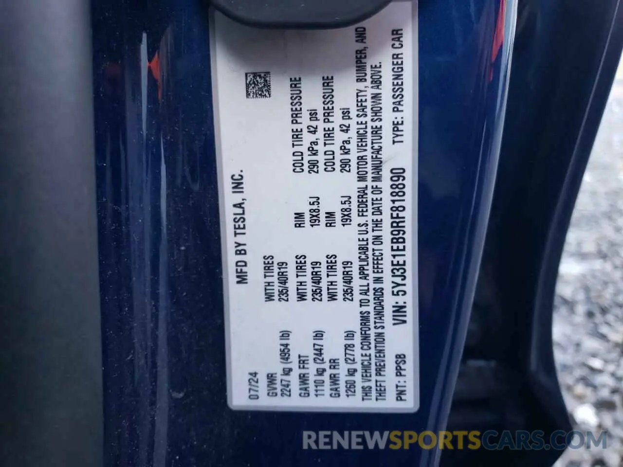 12 fotografías del automóvil dañado 5YJ3E1EB9RF818890 TESLA MODEL 3 2024