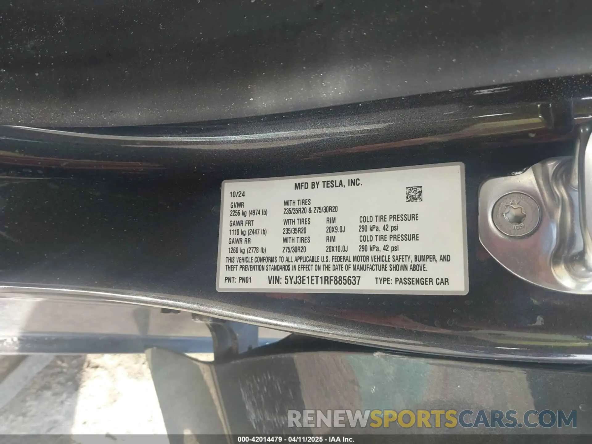 9 fotografías del automóvil dañado 5YJ3E1ET1RF885637 TESLA MODEL 3 2024