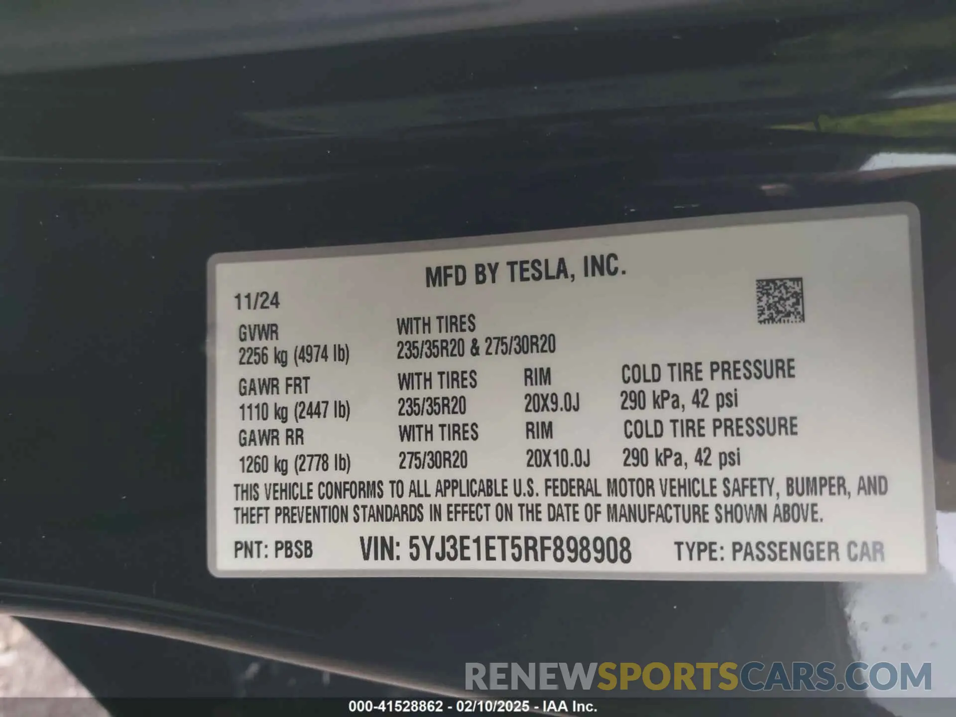 9 fotografías del automóvil dañado 5YJ3E1ET5RF898908 TESLA MODEL 3 2024