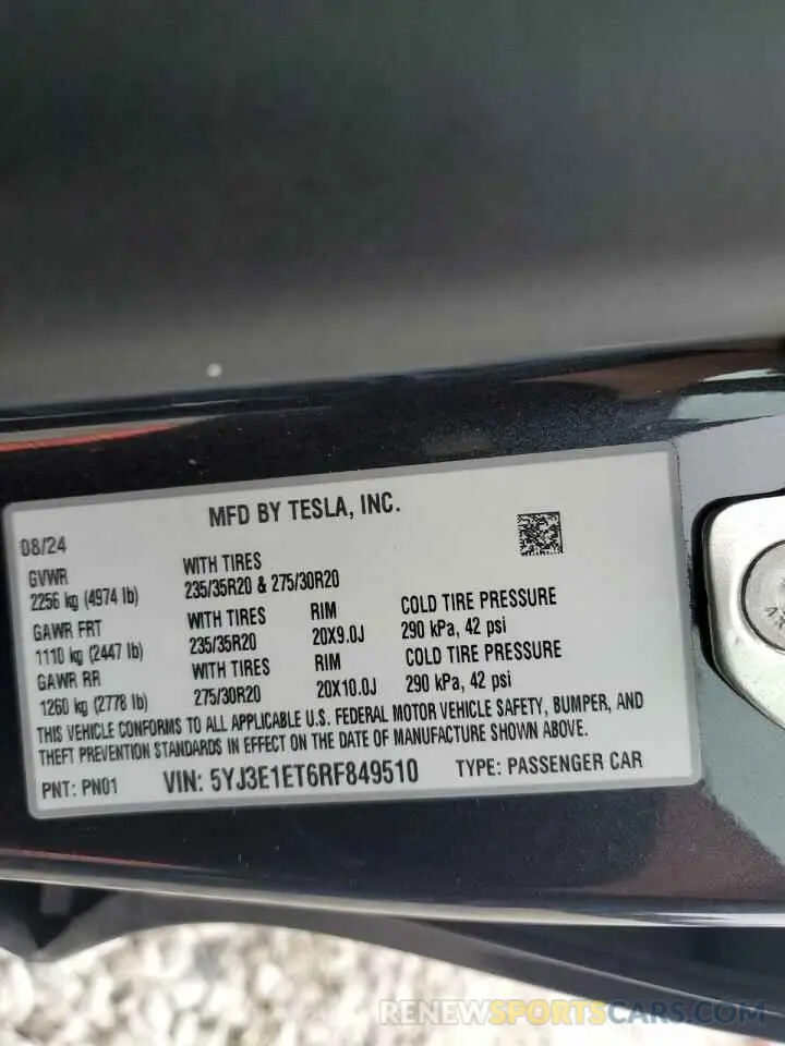 13 fotografías del automóvil dañado 5YJ3E1ET6RF849510 TESLA MODEL 3 2024