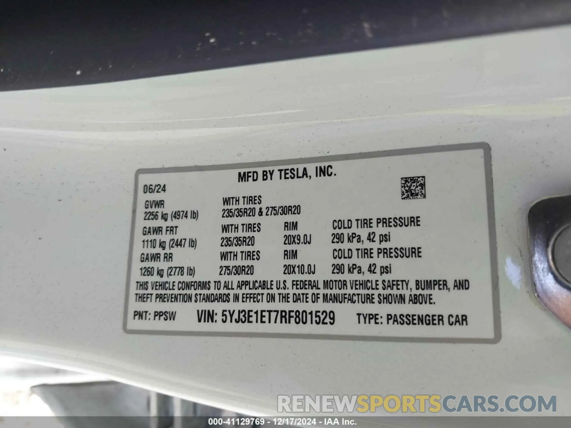 9 fotografías del automóvil dañado 5YJ3E1ET7RF801529 TESLA MODEL 3 2024