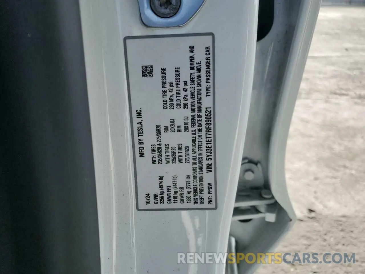 13 fotografías del automóvil dañado 5YJ3E1ET7RF890521 TESLA MODEL 3 2024