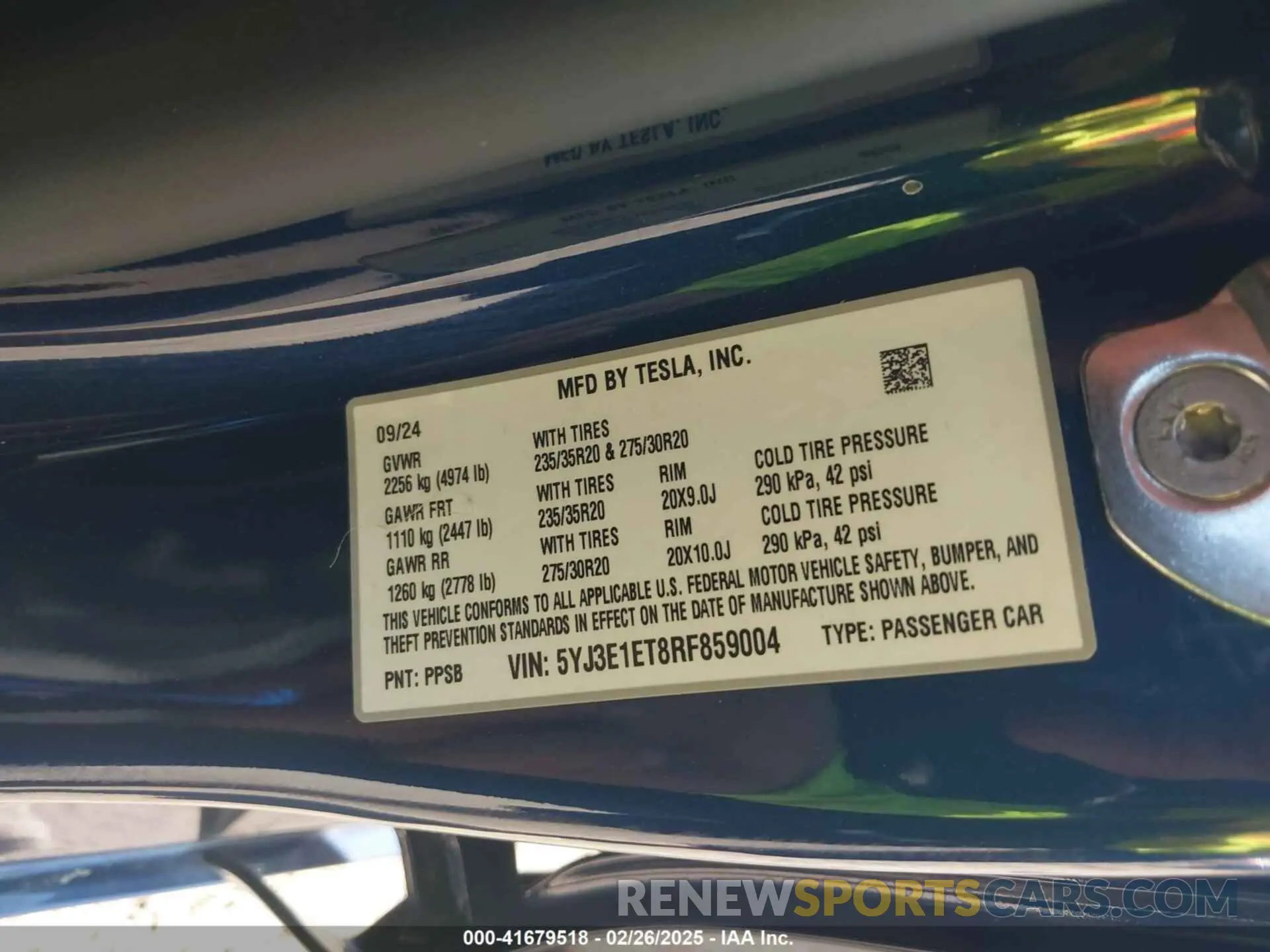 9 fotografías del automóvil dañado 5YJ3E1ET8RF859004 TESLA MODEL 3 2024