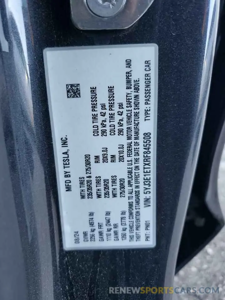 13 fotografías del automóvil dañado 5YJ3E1ETXRF845508 TESLA MODEL 3 2024