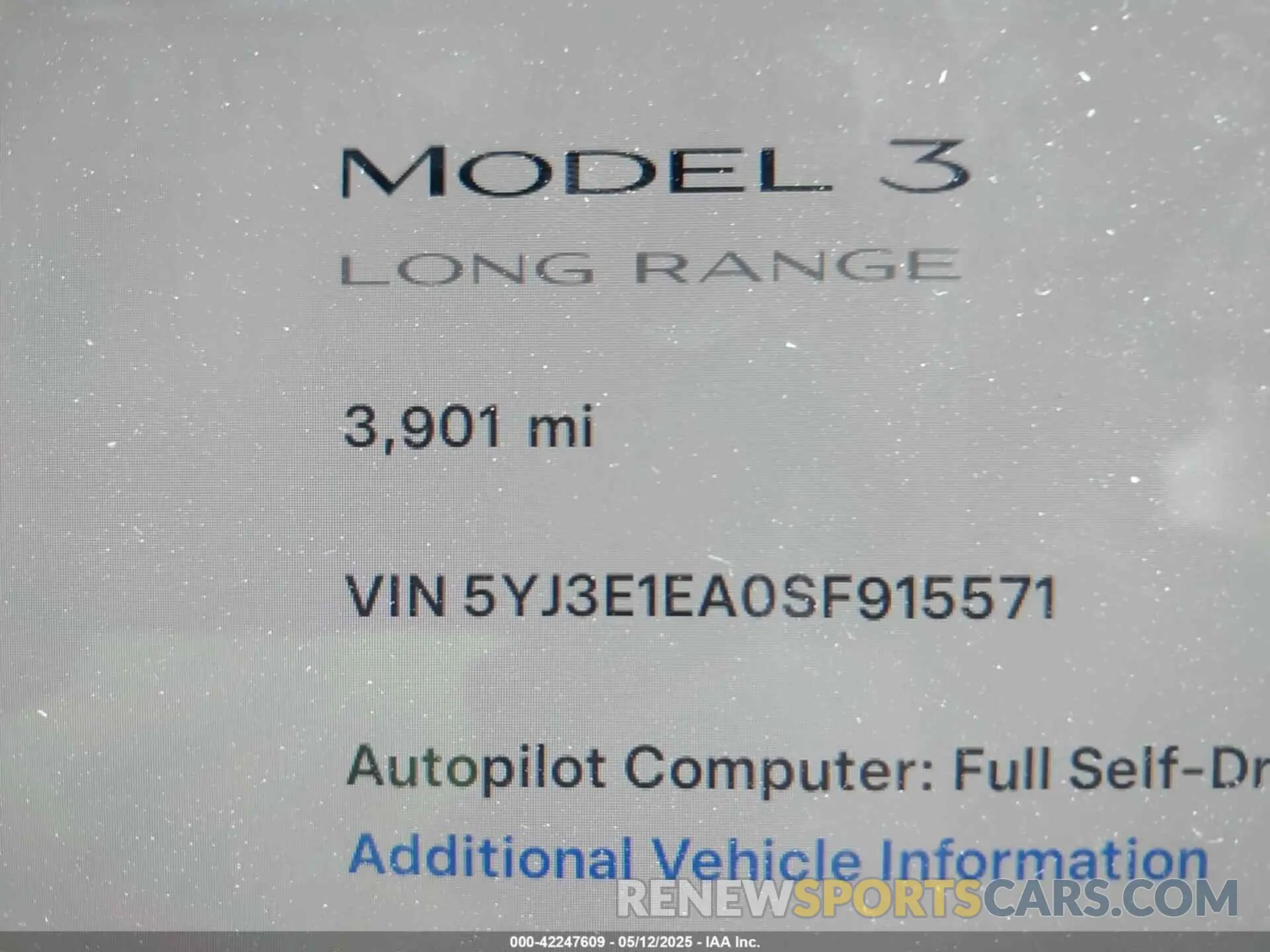 16 fotografías del automóvil dañado 5YJ3E1EA0SF915571 TESLA MODEL 3 2025