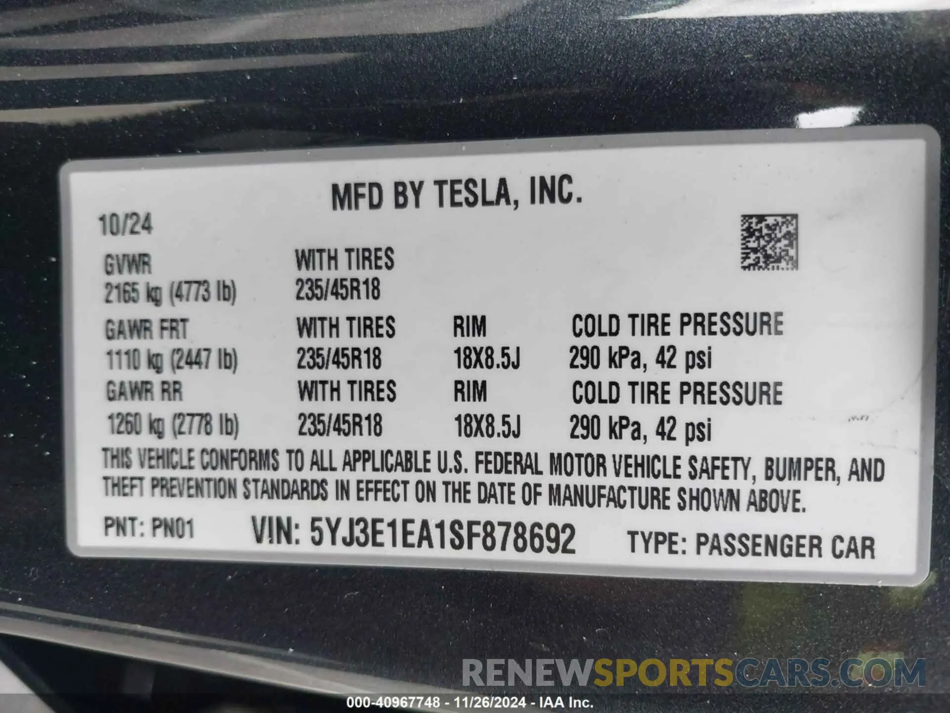 9 fotografías del automóvil dañado 5YJ3E1EA1SF878692 TESLA MODEL 3 2025