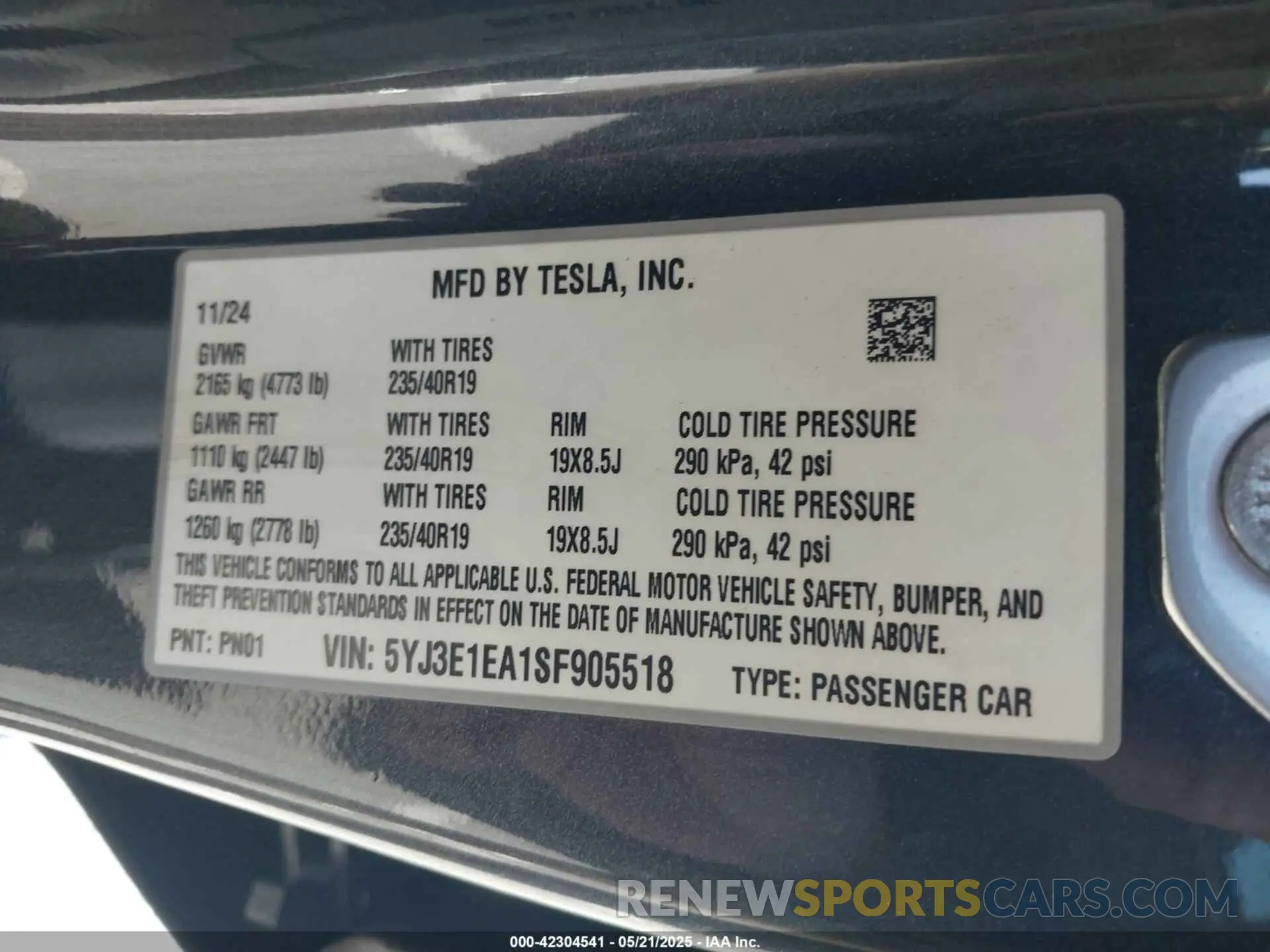 9 fotografías del automóvil dañado 5YJ3E1EA1SF905518 TESLA MODEL 3 2025