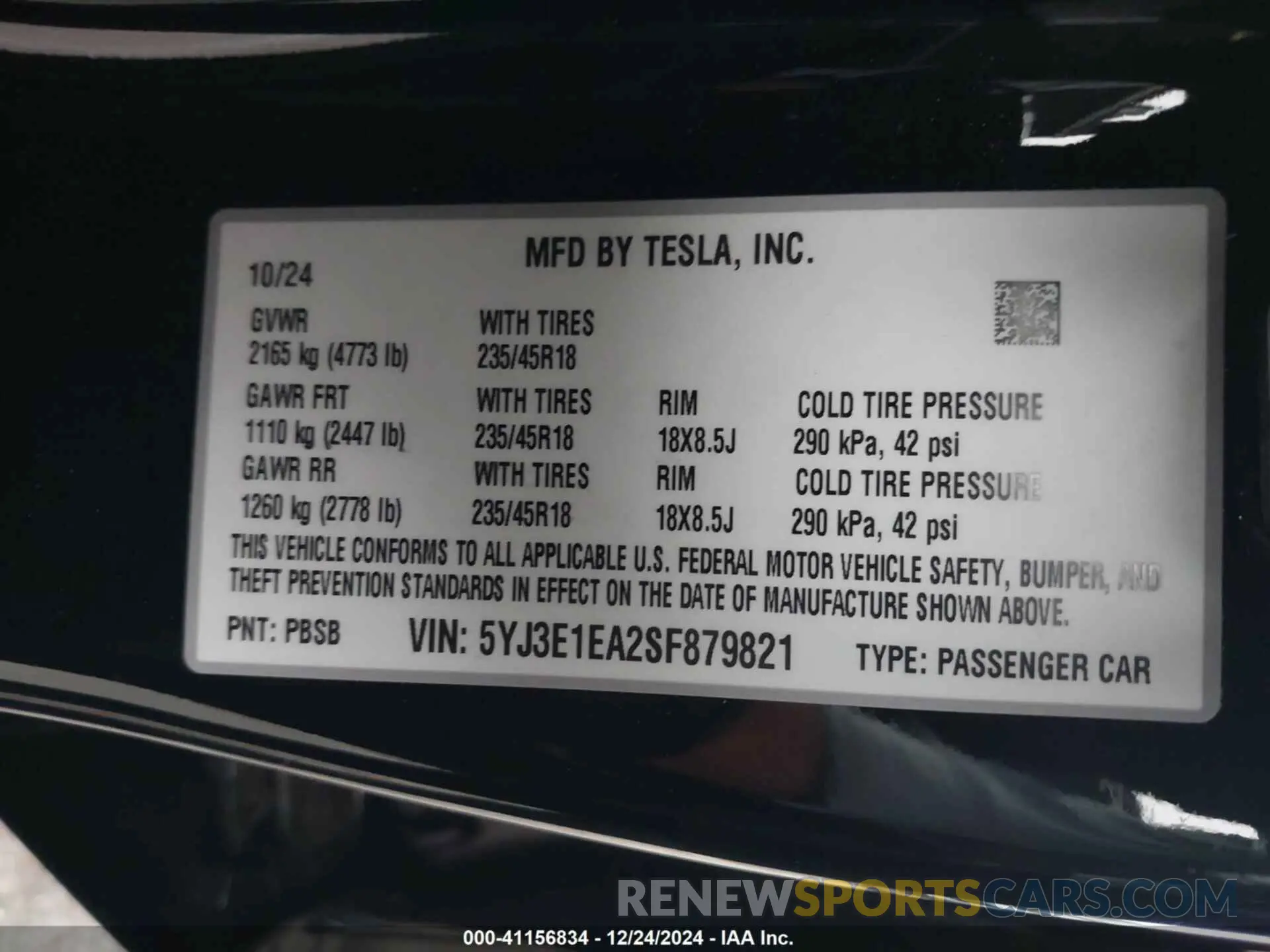 9 fotografías del automóvil dañado 5YJ3E1EA2SF879821 TESLA MODEL 3 2025