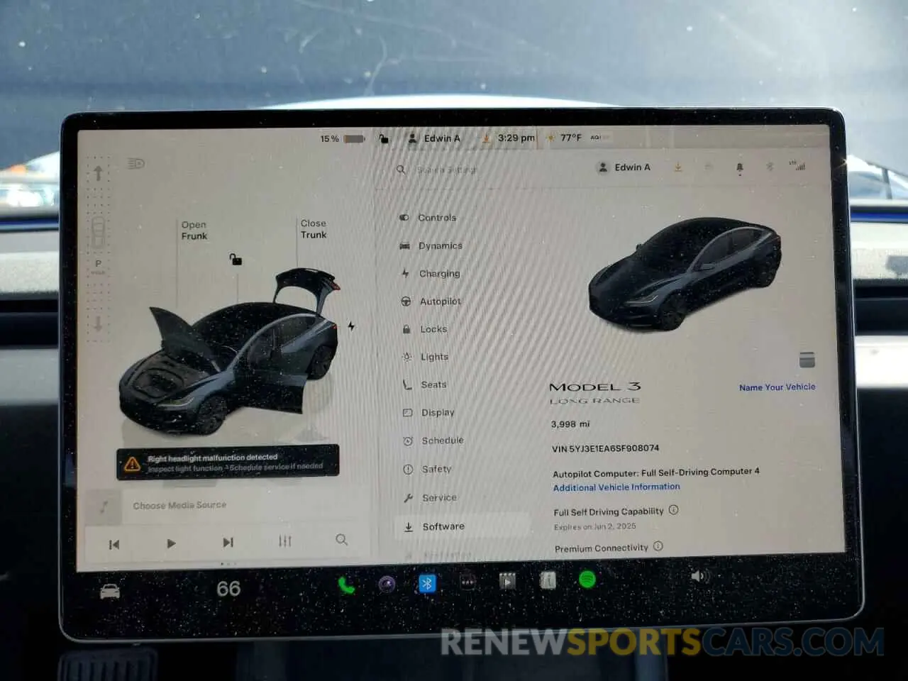 9 fotografías del automóvil dañado 5YJ3E1EA6SF908074 TESLA MODEL 3 2025