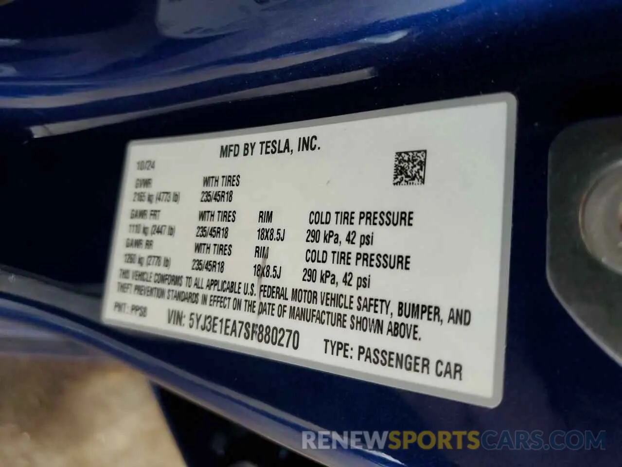 12 fotografías del automóvil dañado 5YJ3E1EA7SF880270 TESLA MODEL 3 2025