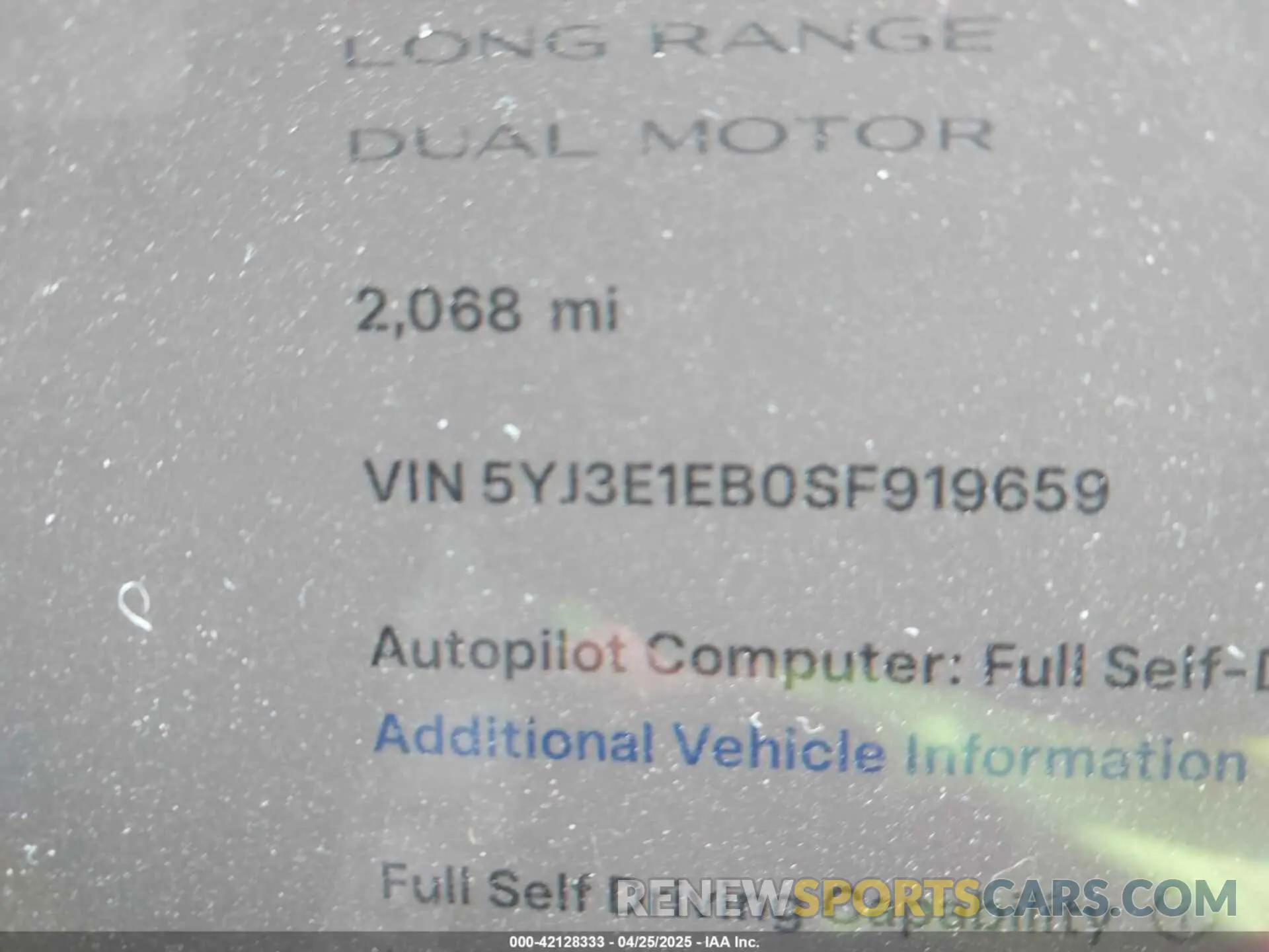 14 fotografías del automóvil dañado 5YJ3E1EB0SF919659 TESLA MODEL 3 2025