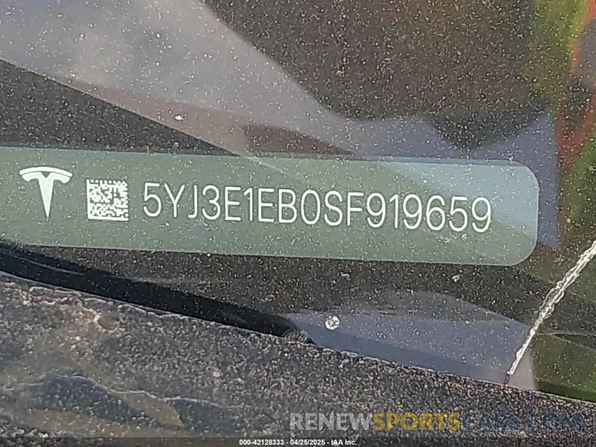 9 fotografías del automóvil dañado 5YJ3E1EB0SF919659 TESLA MODEL 3 2025