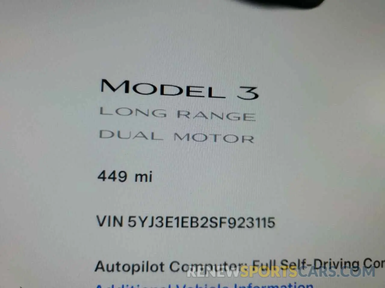 9 fotografías del automóvil dañado 5YJ3E1EB2SF923115 TESLA MODEL 3 2025