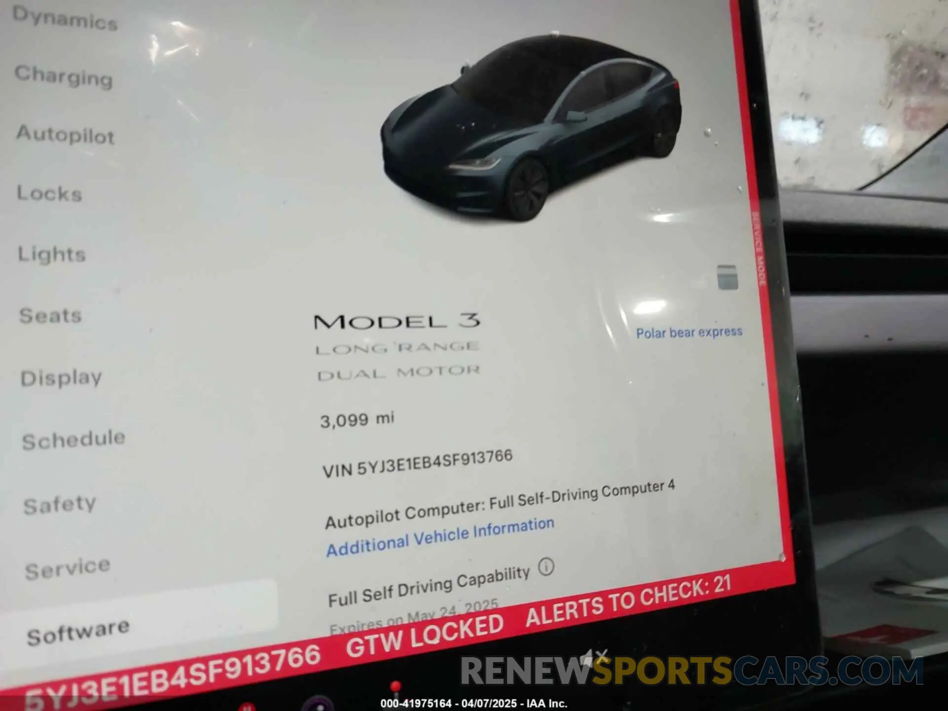 7 fotografías del automóvil dañado 5YJ3E1EB4SF913766 TESLA MODEL 3 2025