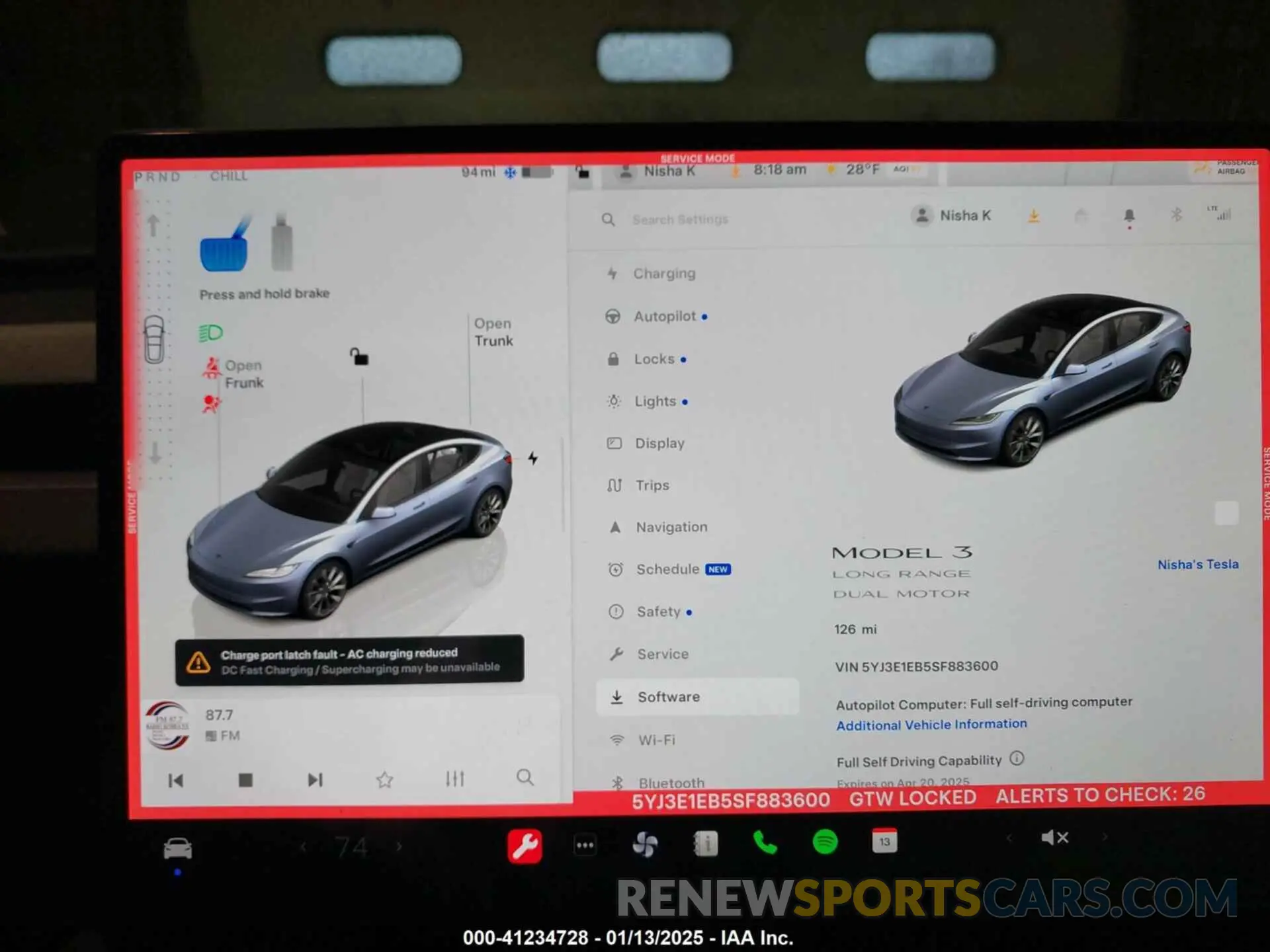 7 fotografías del automóvil dañado 5YJ3E1EB5SF883600 TESLA MODEL 3 2025