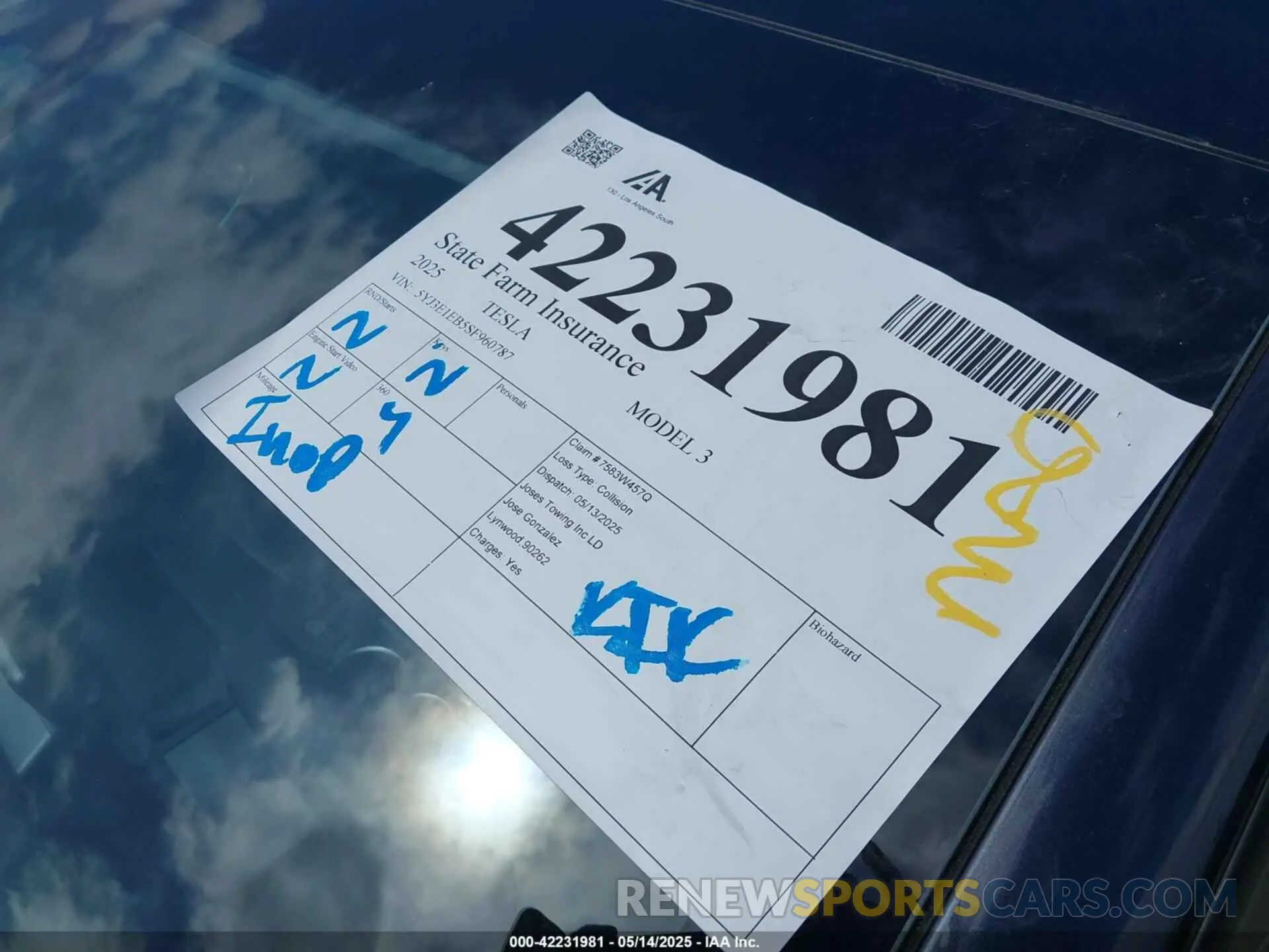 19 fotografías del automóvil dañado 5YJ3E1EB5SF960787 TESLA MODEL 3 2025