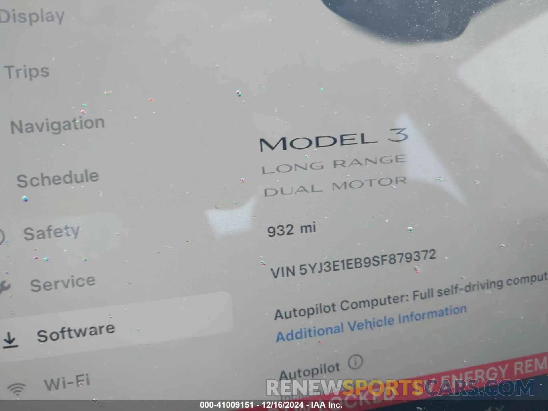 7 fotografías del automóvil dañado 5YJ3E1EB9SF879372 TESLA MODEL 3 2025