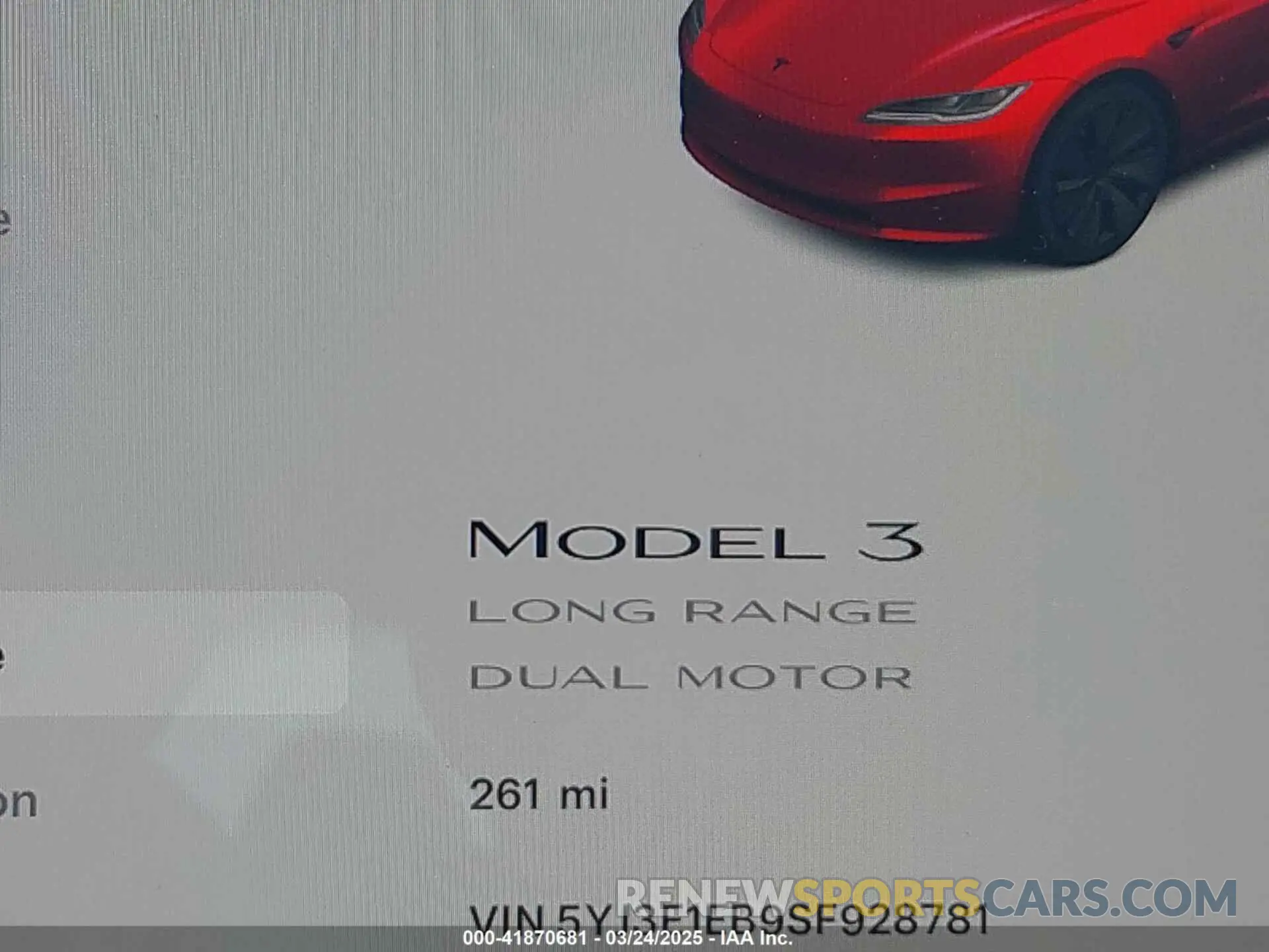 16 fotografías del automóvil dañado 5YJ3E1EB9SF928781 TESLA MODEL 3 2025