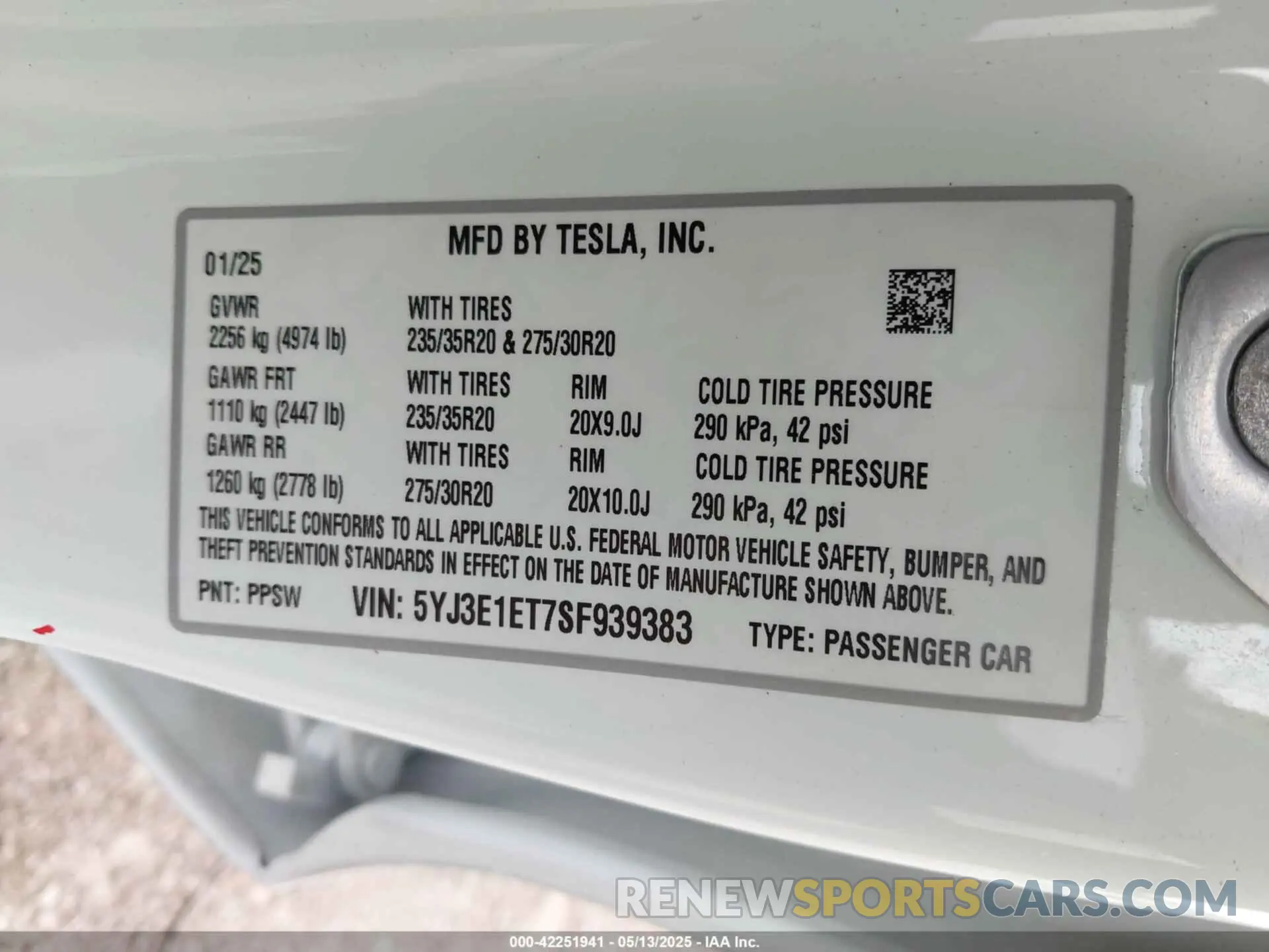 9 fotografías del automóvil dañado 5YJ3E1ET7SF939383 TESLA MODEL 3 2025
