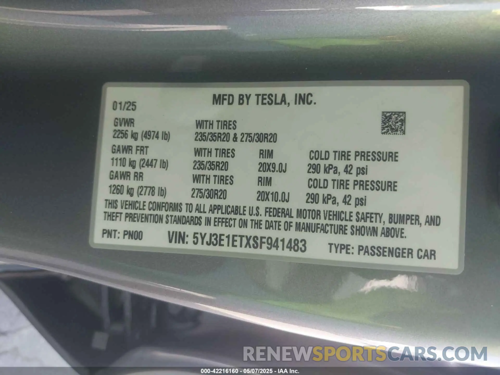 9 fotografías del automóvil dañado 5YJ3E1ETXSF941483 TESLA MODEL 3 2025