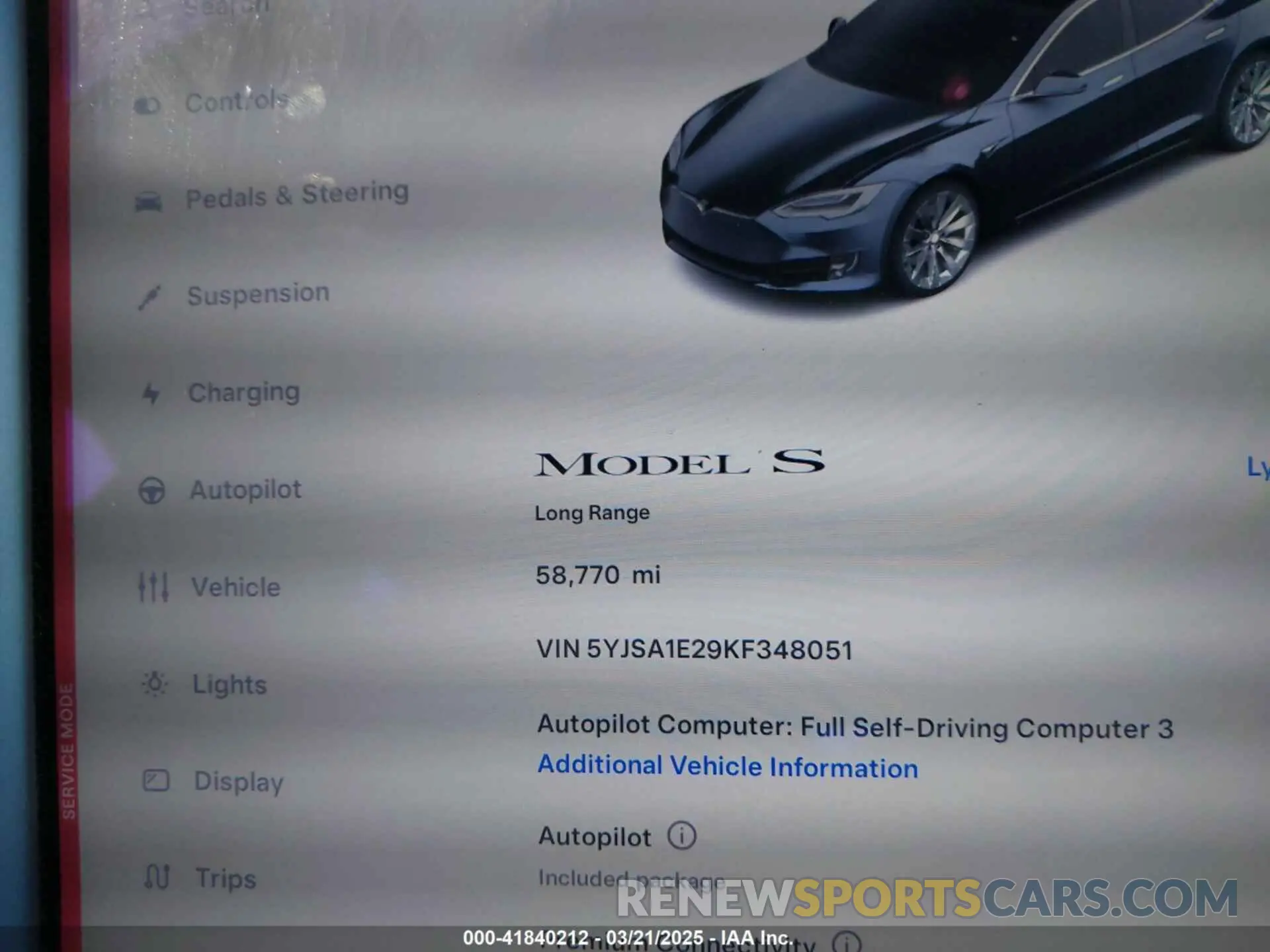 7 fotografías del automóvil dañado 5YJSA1E29KF348051 TESLA MODEL S 2019