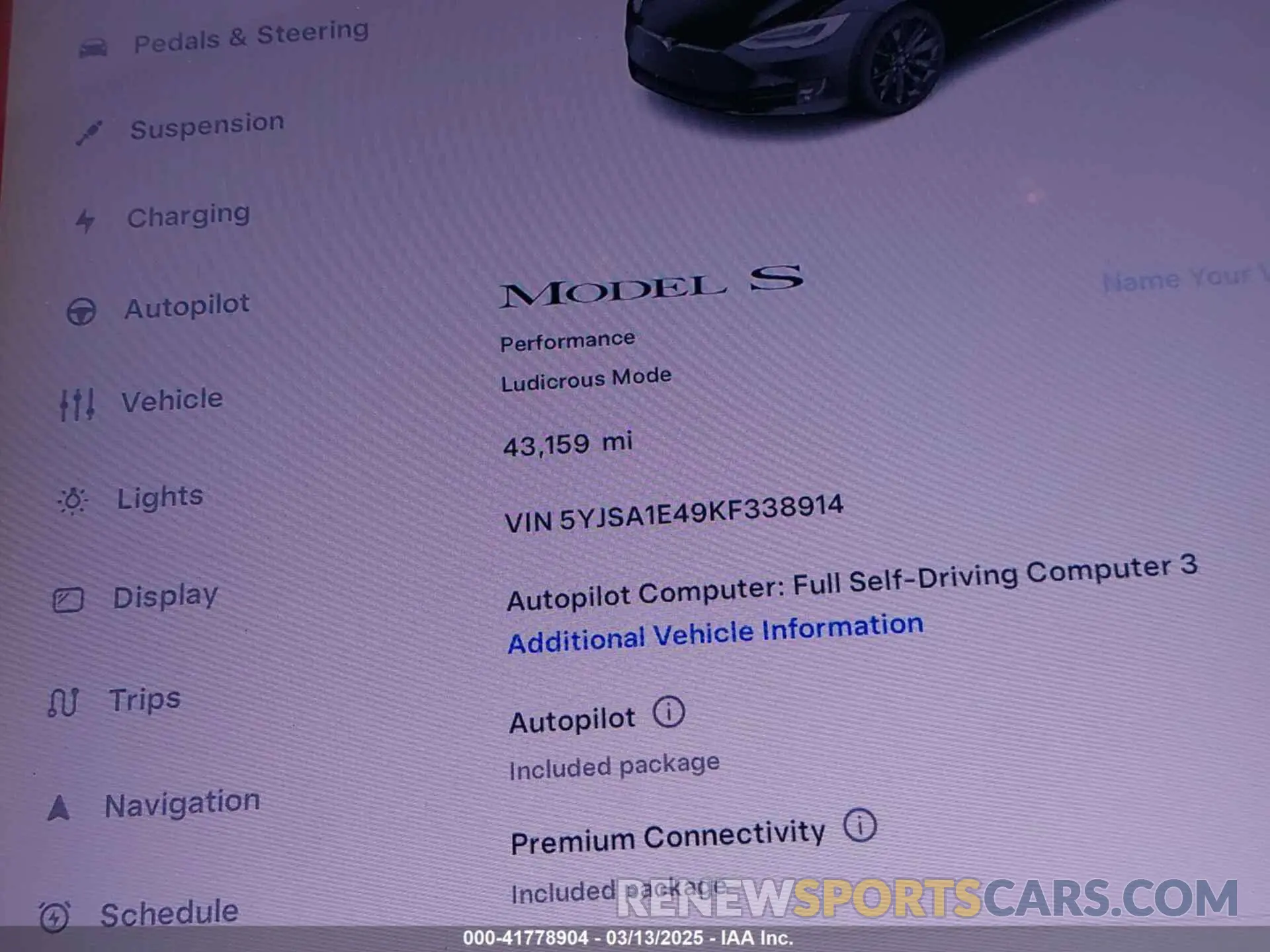 7 fotografías del automóvil dañado 5YJSA1E49KF338914 TESLA MODEL S 2019