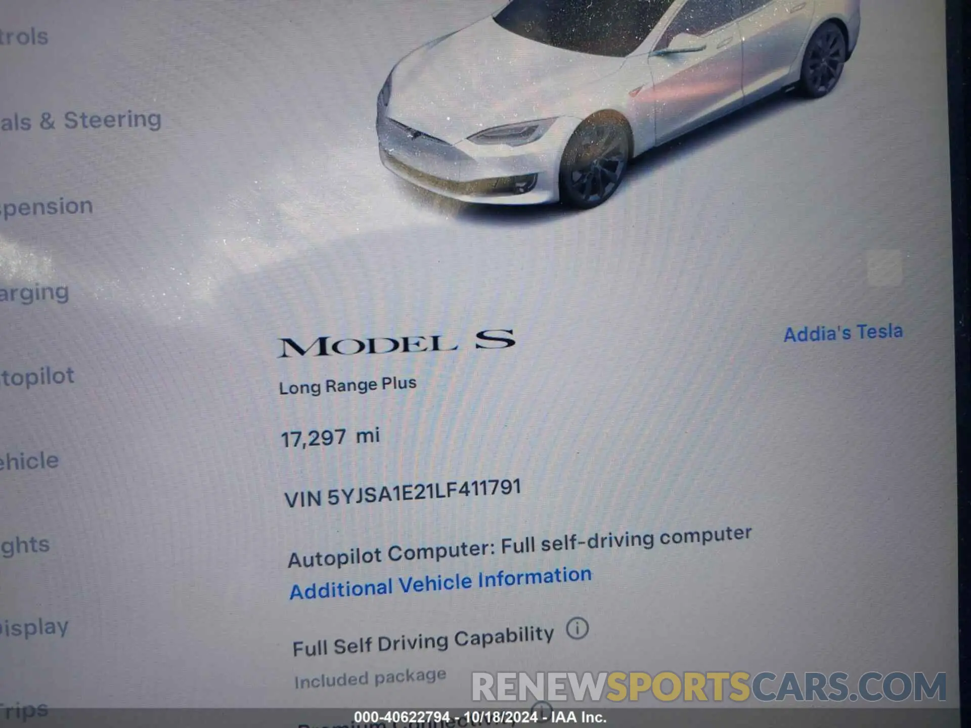 15 fotografías del automóvil dañado 5YJSA1E21LF411791 TESLA MODEL S 2020