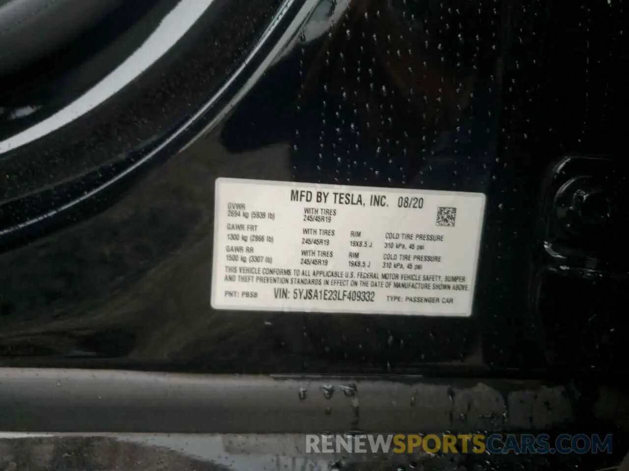12 fotografías del automóvil dañado 5YJSA1E23LF409332 TESLA MODEL S 2020