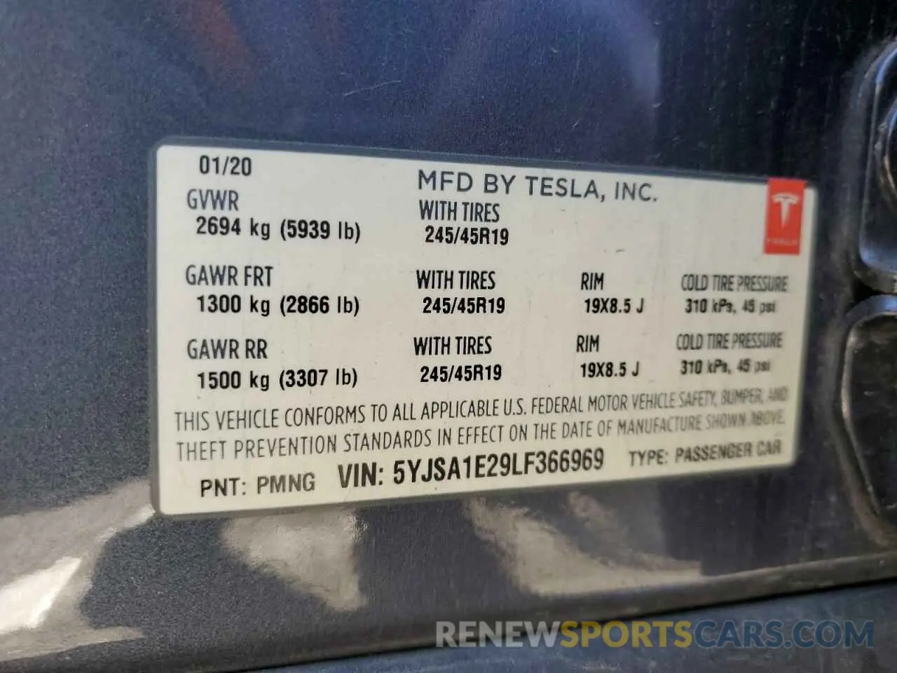 13 fotografías del automóvil dañado 5YJSA1E29LF366969 TESLA MODEL S 2020