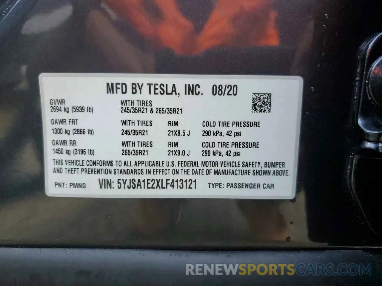 13 fotografías del automóvil dañado 5YJSA1E2XLF413121 TESLA MODEL S 2020