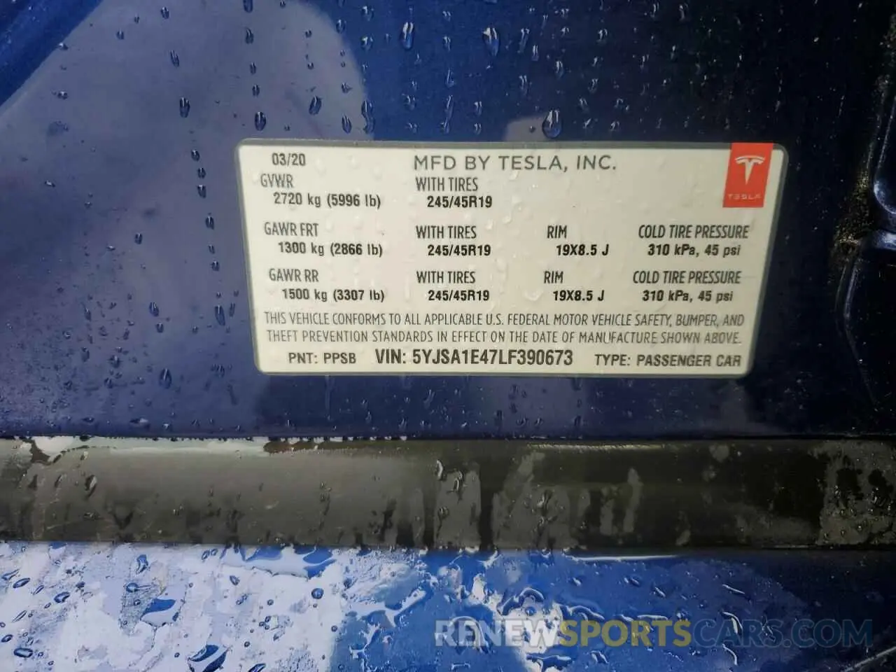12 fotografías del automóvil dañado 5YJSA1E47LF390673 TESLA MODEL S 2020
