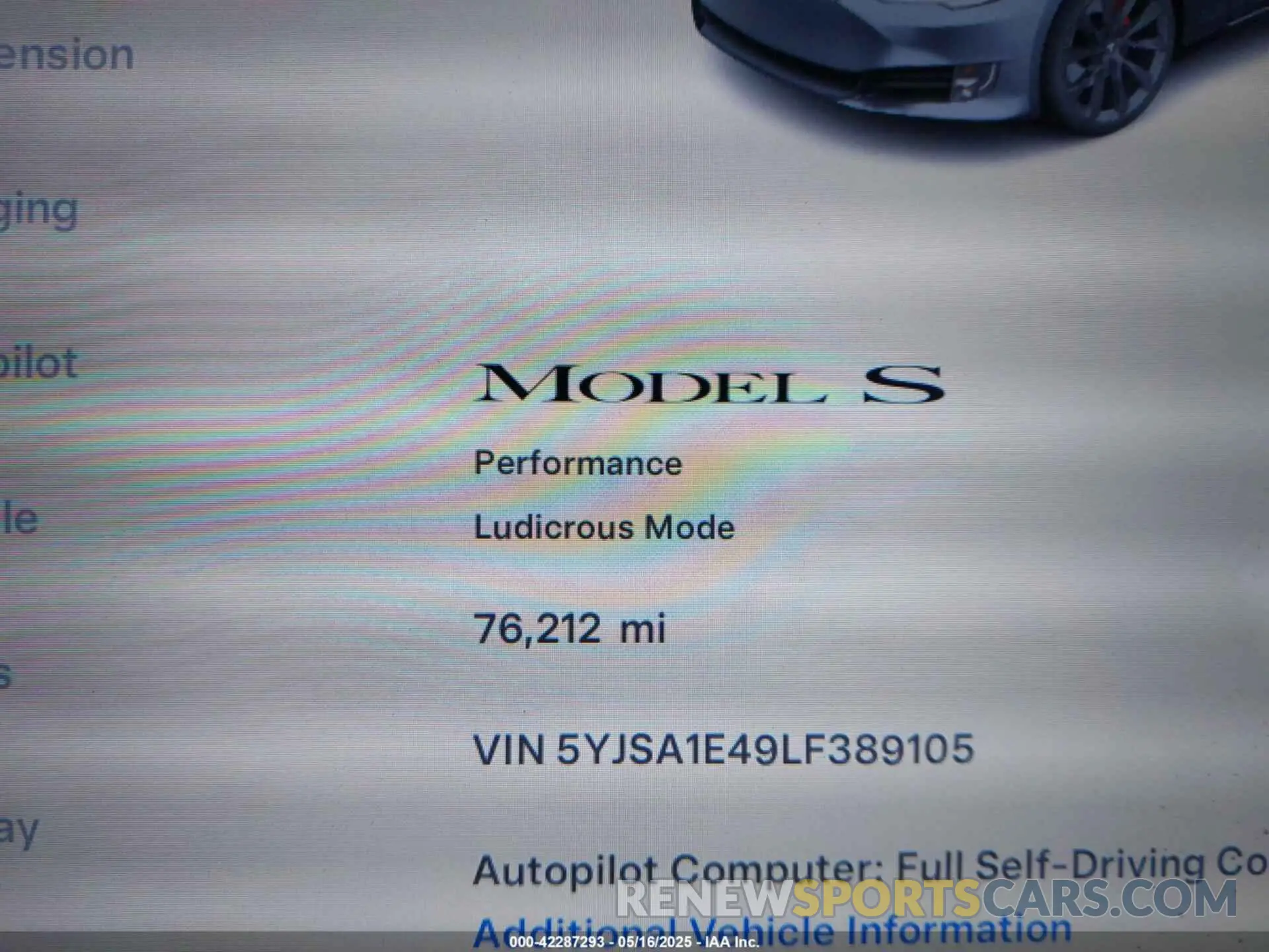 7 fotografías del automóvil dañado 5YJSA1E49LF389105 TESLA MODEL S 2020
