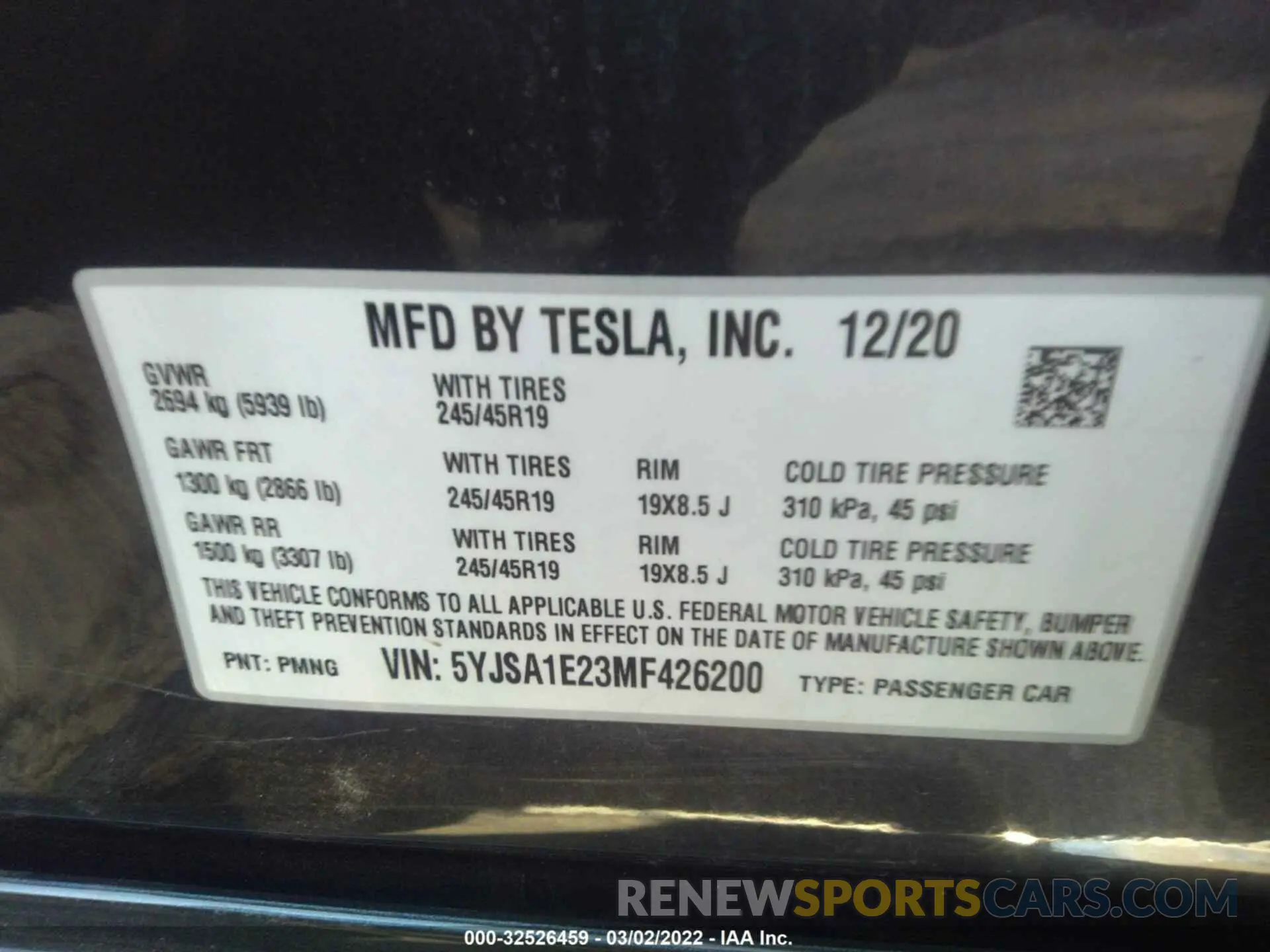 9 fotografías del automóvil dañado 5YJSA1E23MF426200 TESLA MODEL S 2021
