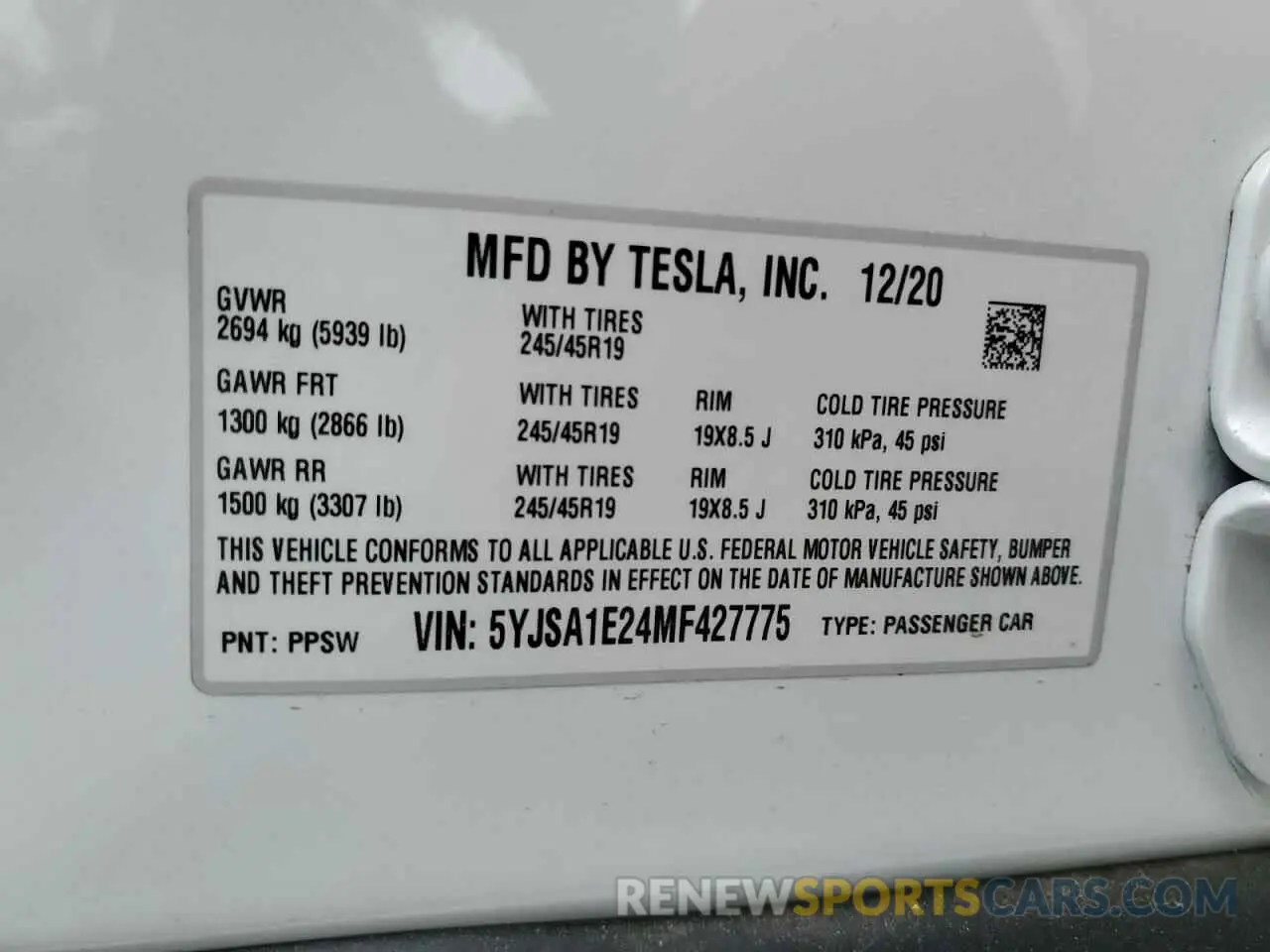 13 fotografías del automóvil dañado 5YJSA1E24MF427775 TESLA MODEL S 2021