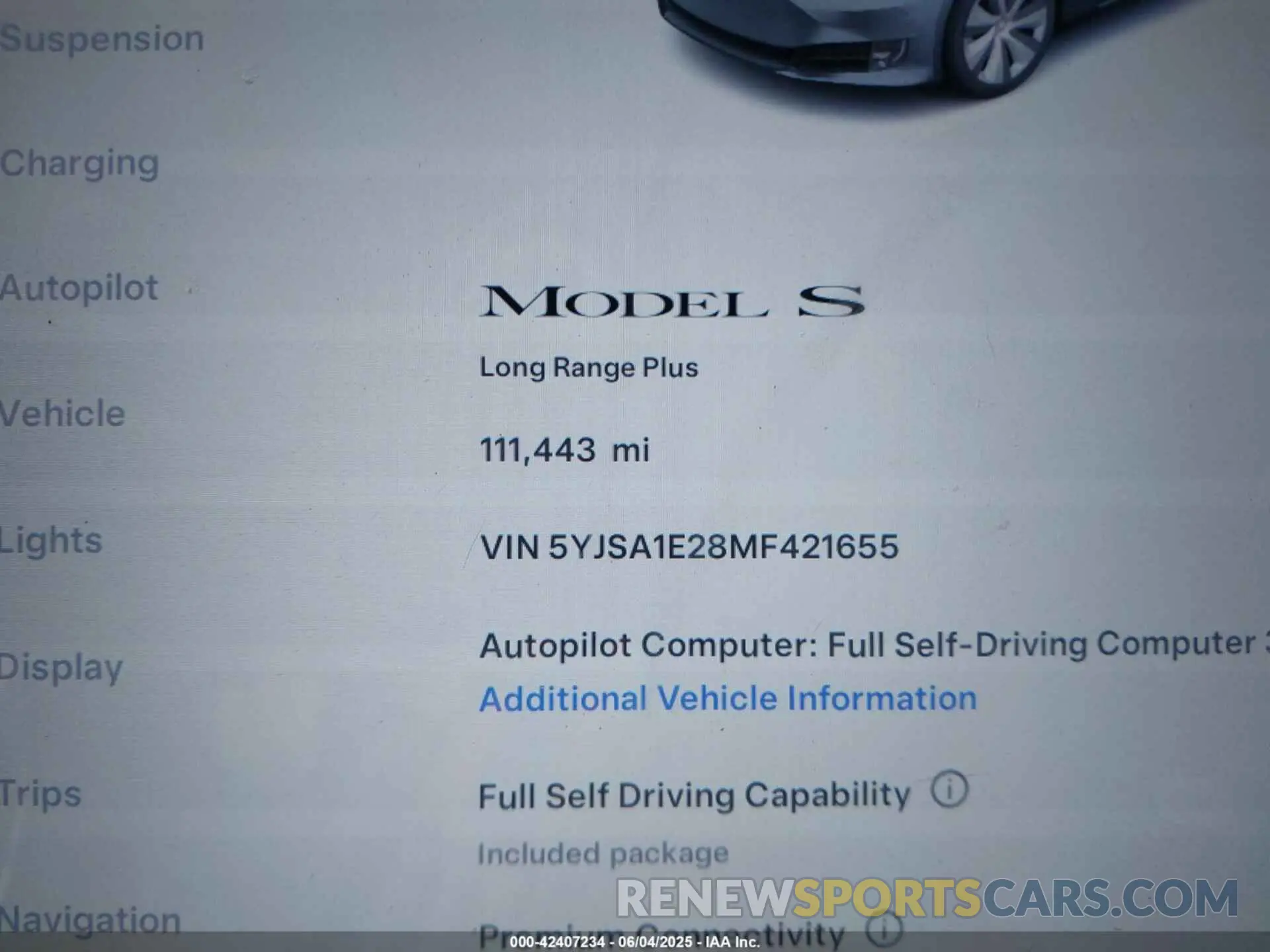 14 fotografías del automóvil dañado 5YJSA1E28MF421655 TESLA MODEL S 2021