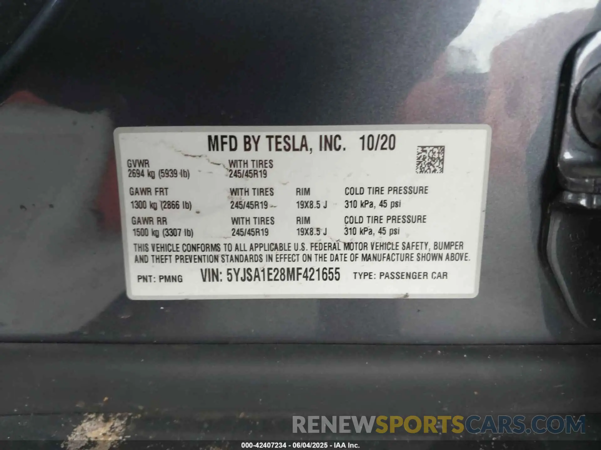 9 fotografías del automóvil dañado 5YJSA1E28MF421655 TESLA MODEL S 2021