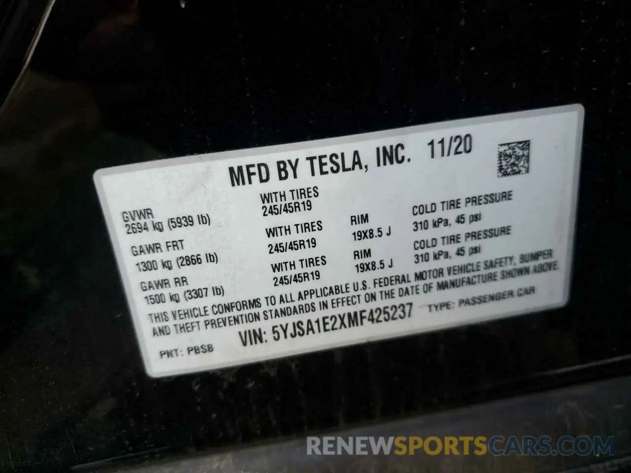 13 fotografías del automóvil dañado 5YJSA1E2XMF425237 TESLA MODEL S 2021