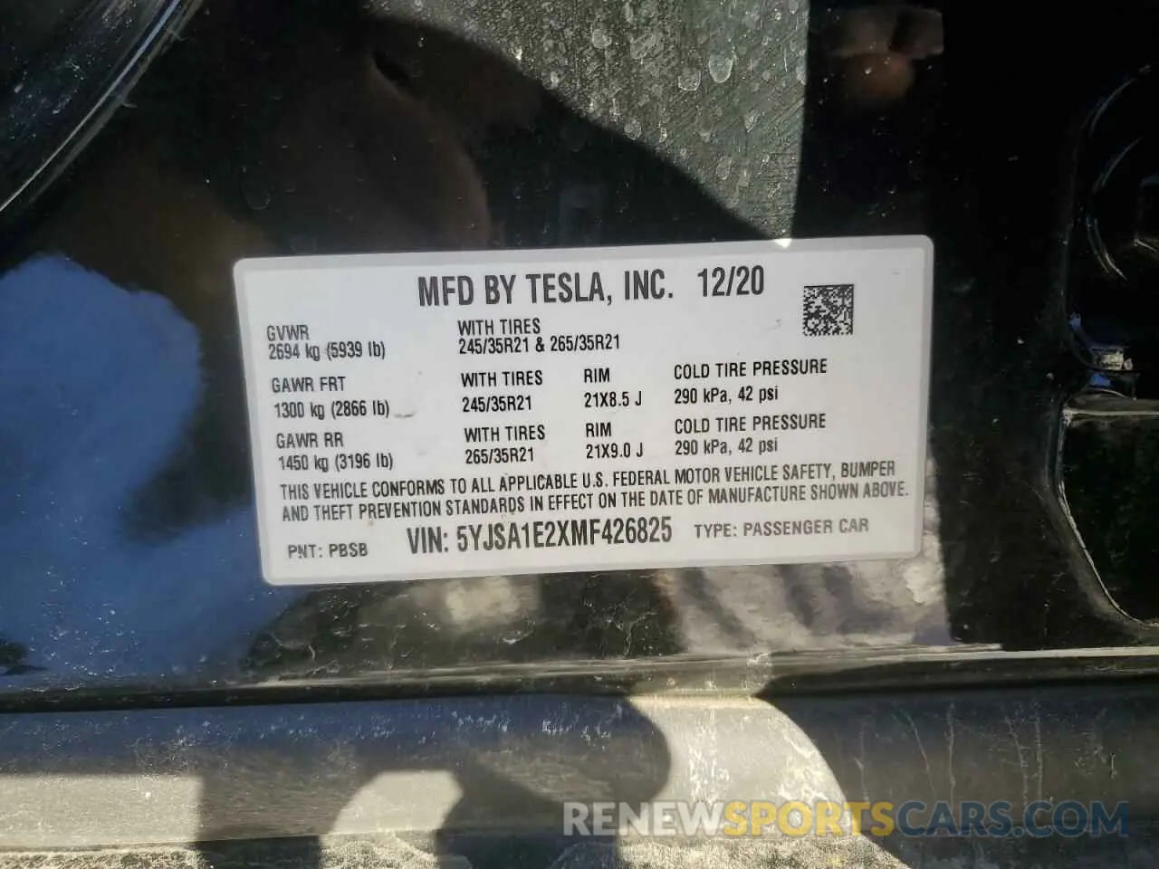 13 fotografías del automóvil dañado 5YJSA1E2XMF426825 TESLA MODEL S 2021