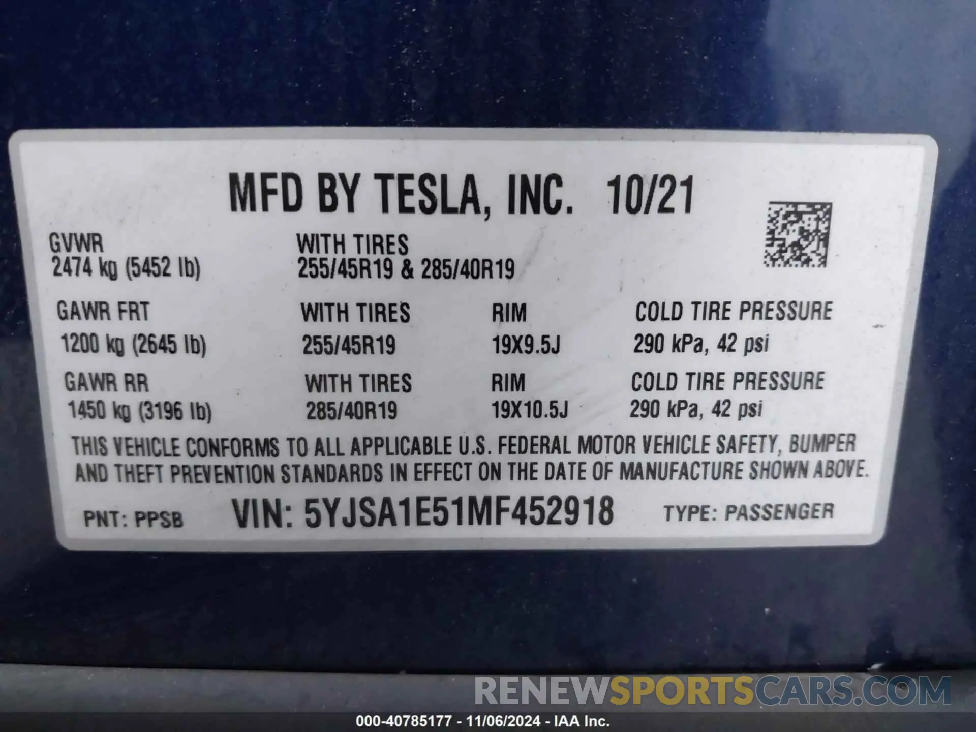 9 fotografías del automóvil dañado 5YJSA1E51MF452918 TESLA MODEL S 2021