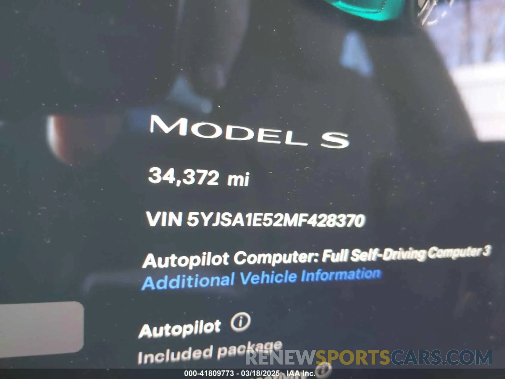15 fotografías del automóvil dañado 5YJSA1E52MF428370 TESLA MODEL S 2021