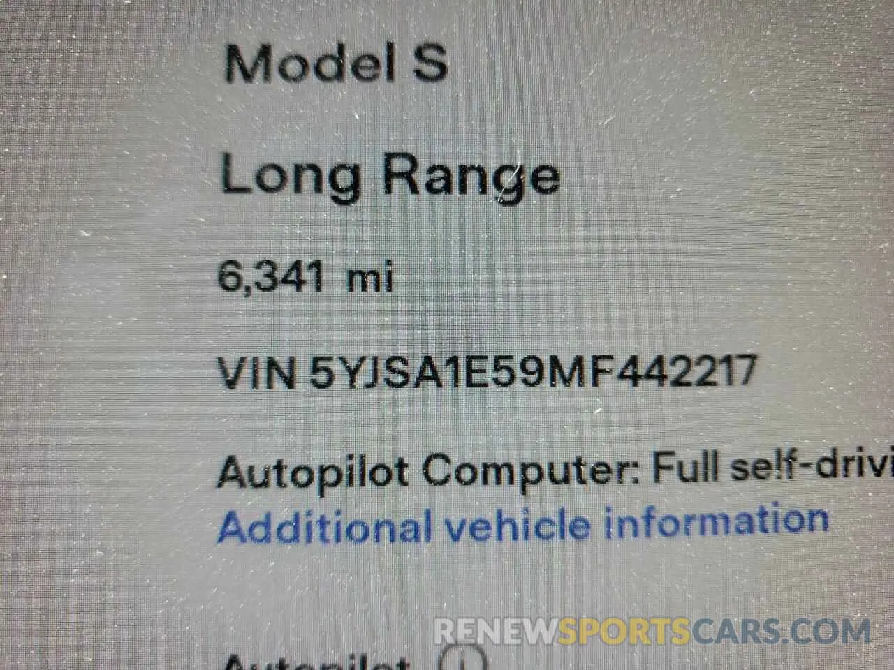 8 fotografías del automóvil dañado 5YJSA1E59MF442217 TESLA MODEL S 2021