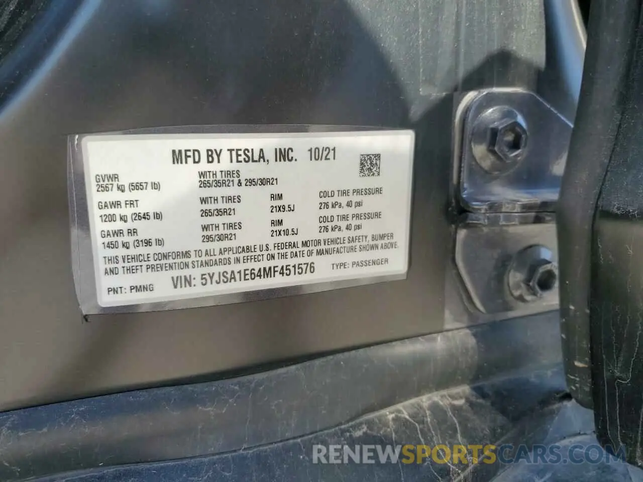 14 fotografías del automóvil dañado 5YJSA1E64MF451576 TESLA MODEL S 2021