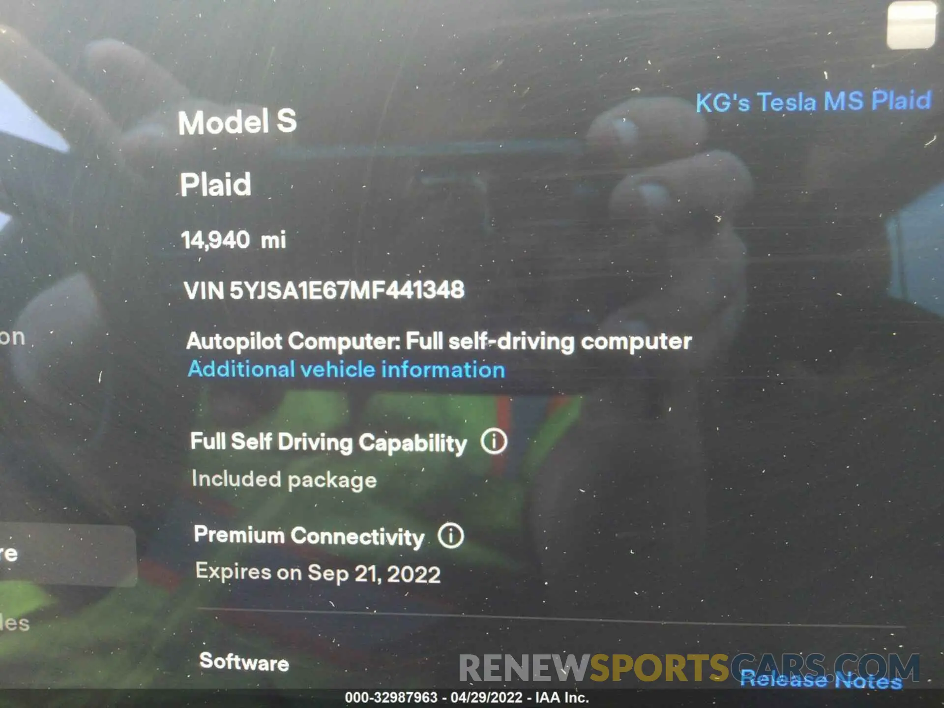 7 fotografías del automóvil dañado 5YJSA1E67MF441348 TESLA MODEL S 2021